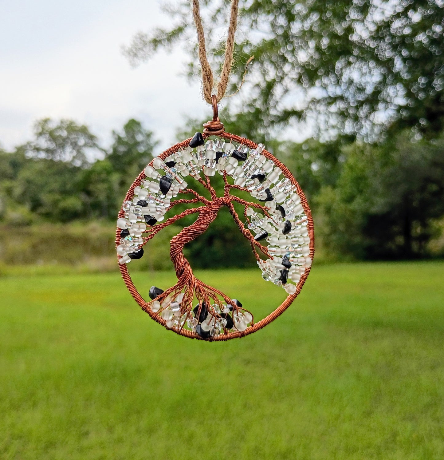 Sparkly white and black tree of life suncatcher