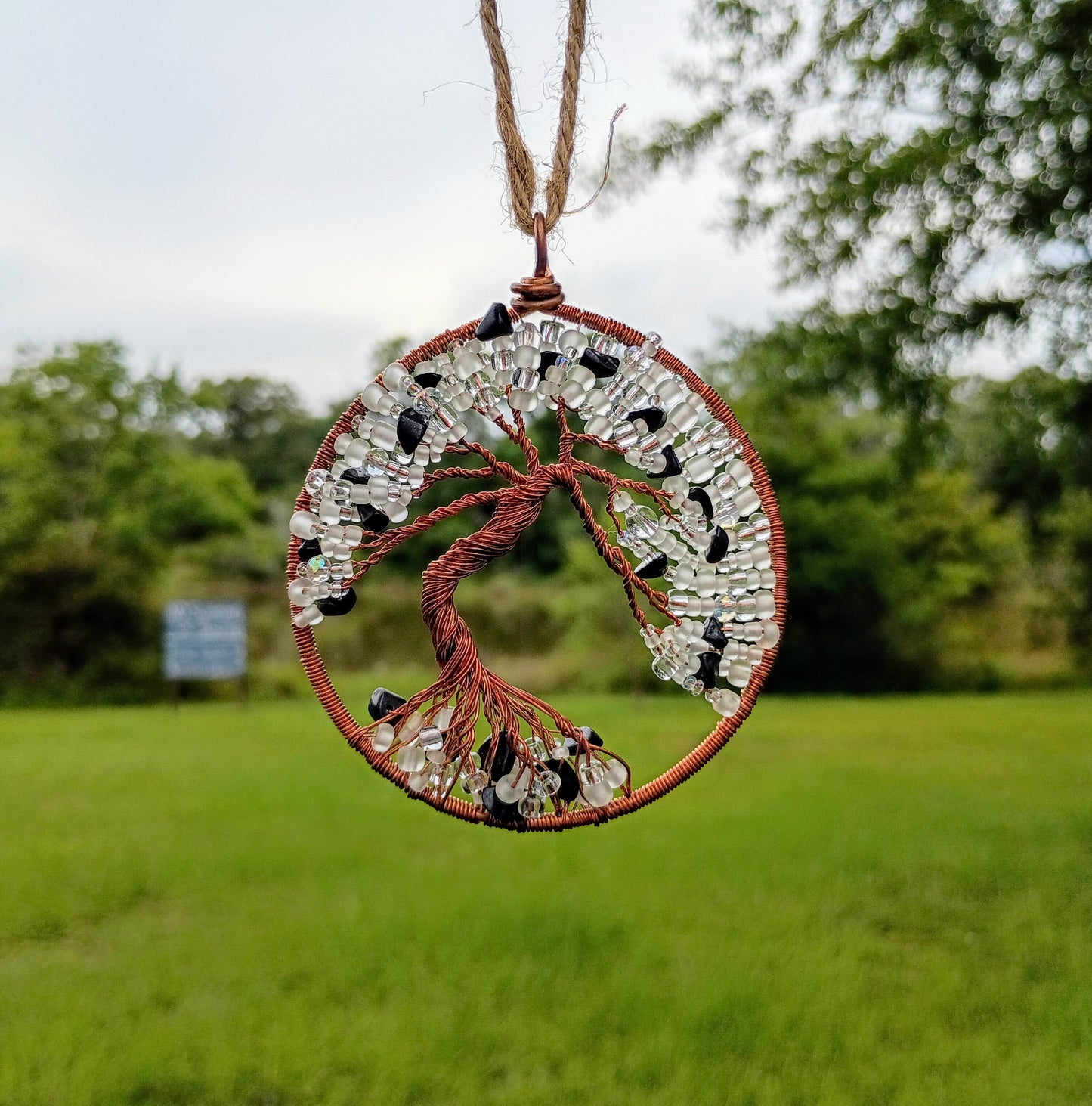 Sparkly white and black tree of life suncatcher
