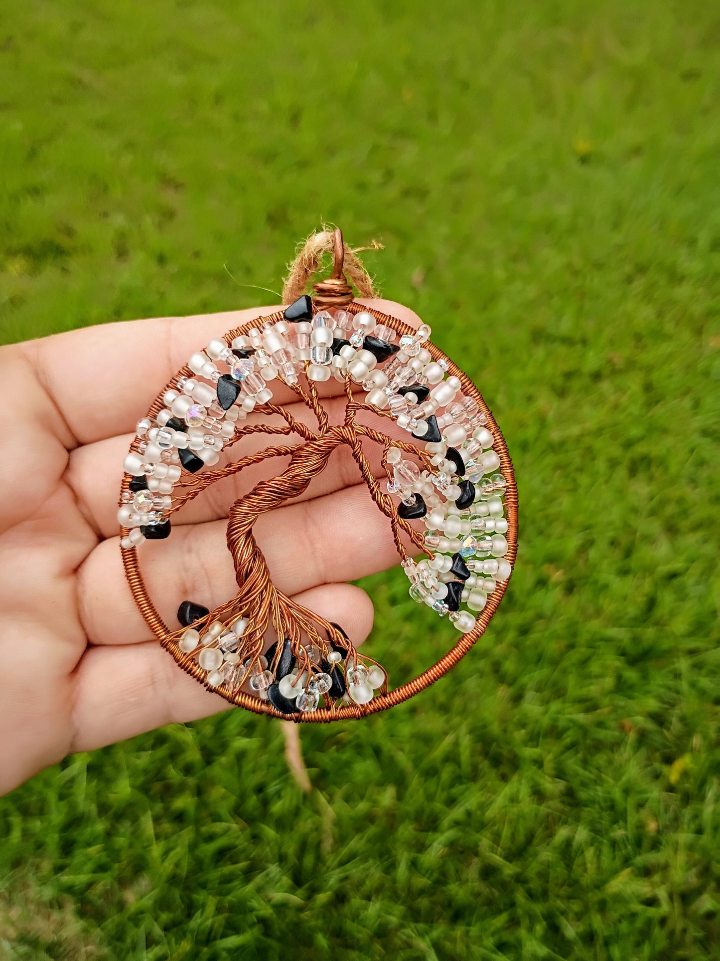 Sparkly white and black tree of life suncatcher
