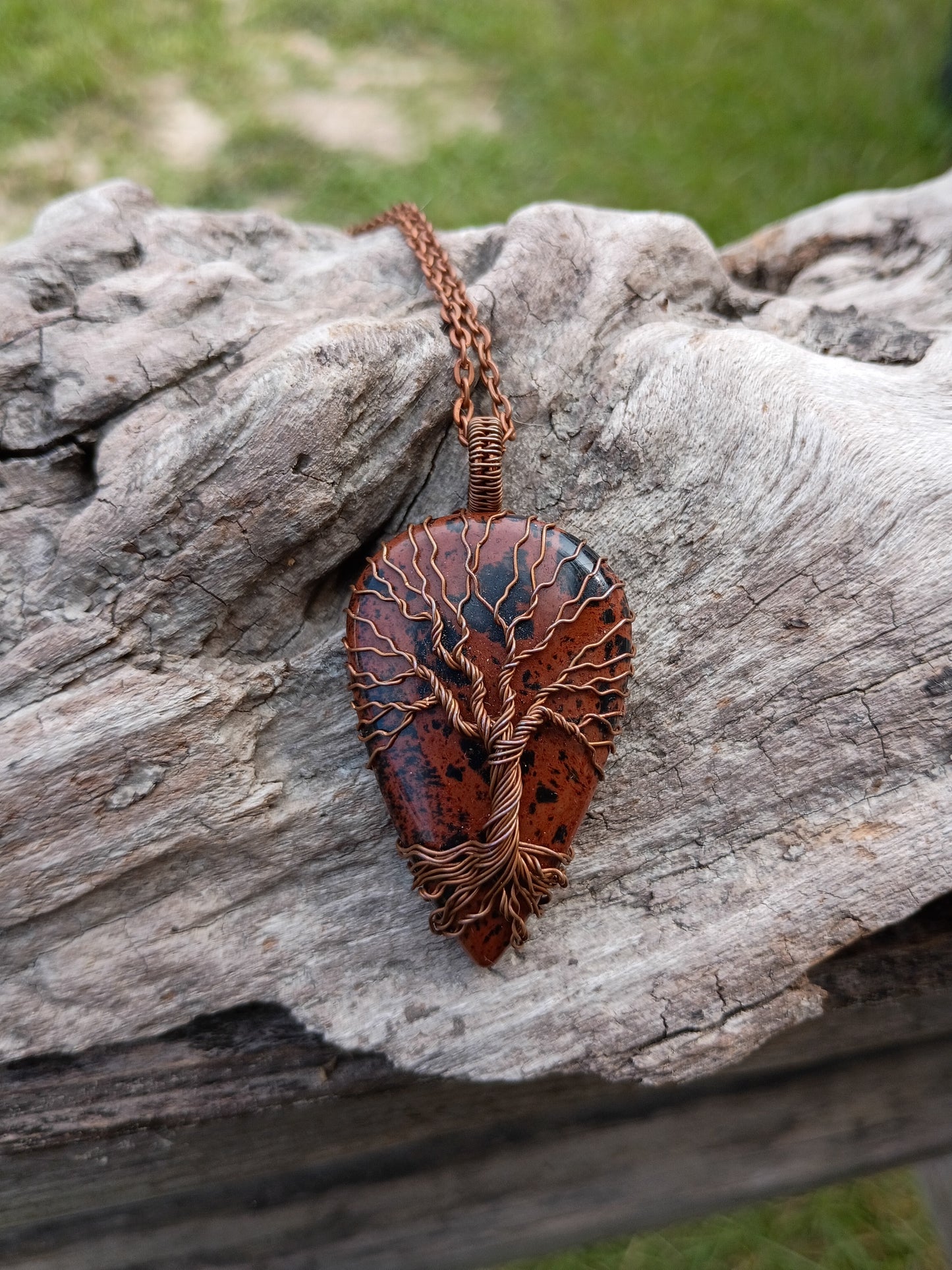 Mahogany obsidian tree of life pendant