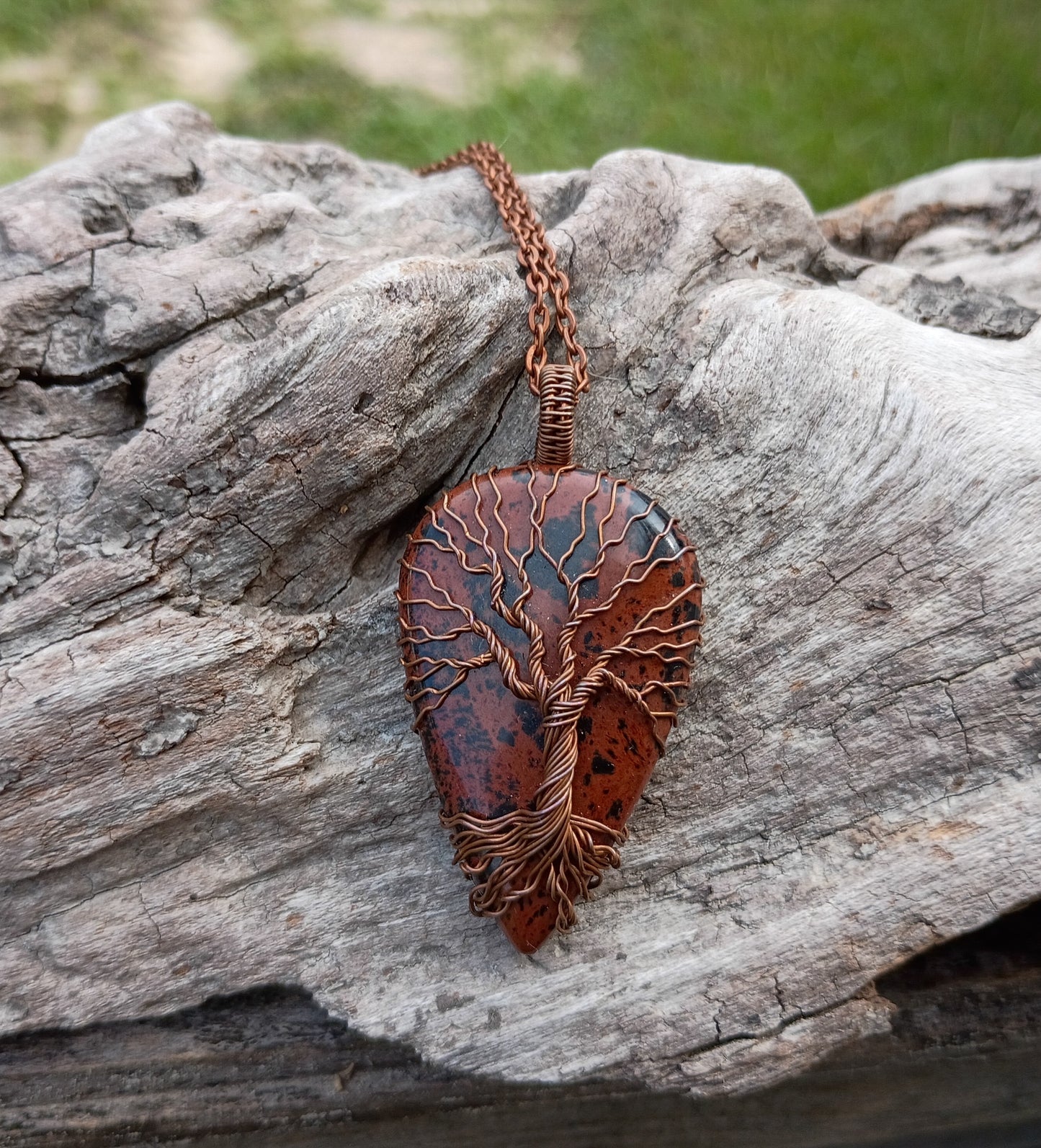 Mahogany obsidian tree of life pendant