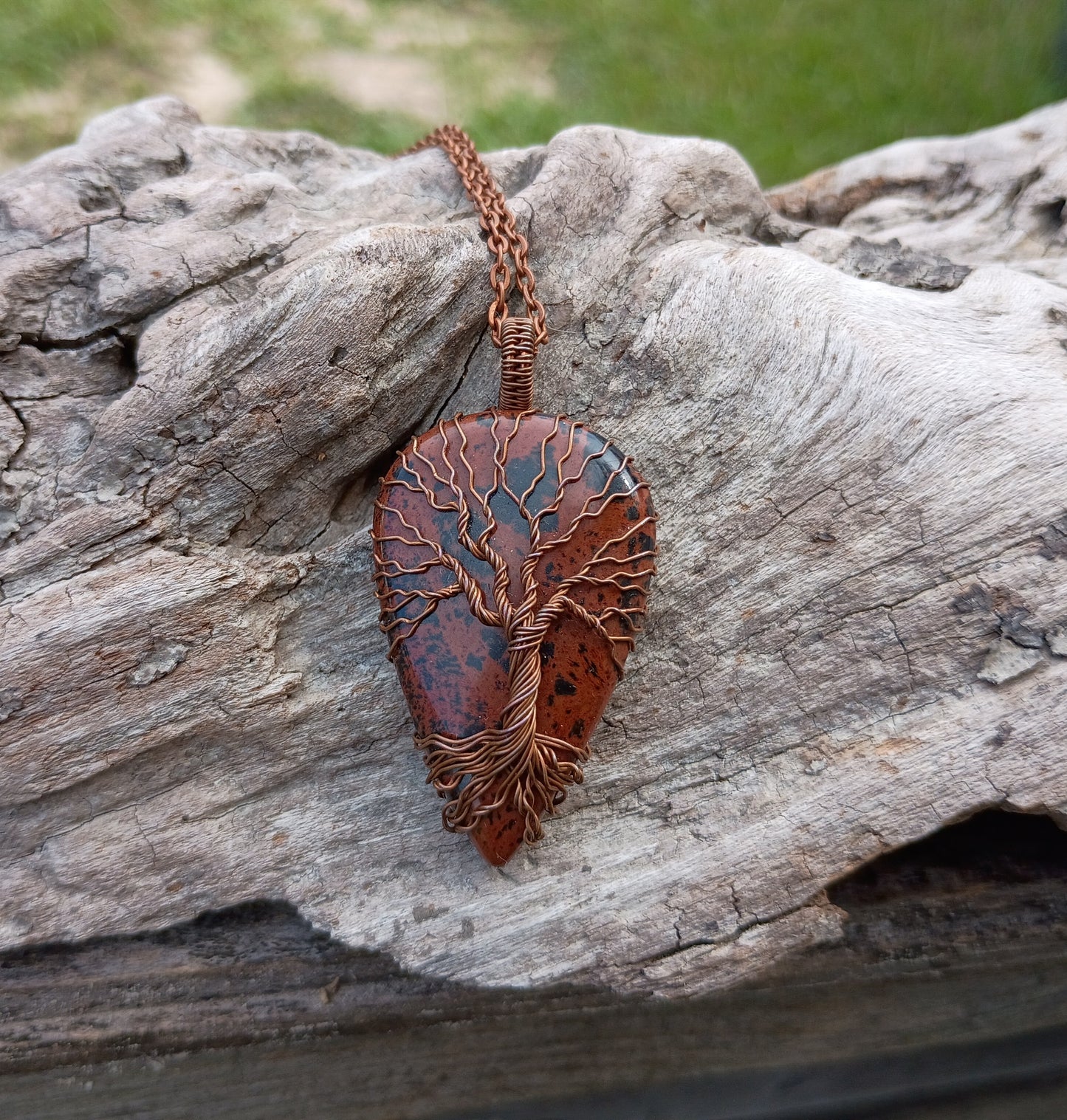 Mahogany obsidian tree of life pendant