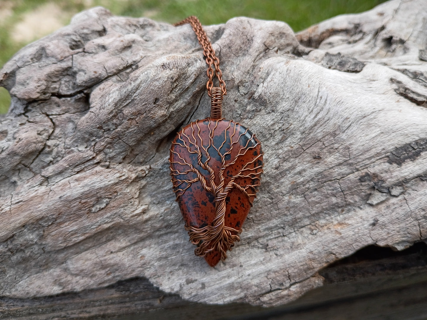 Mahogany obsidian tree of life pendant