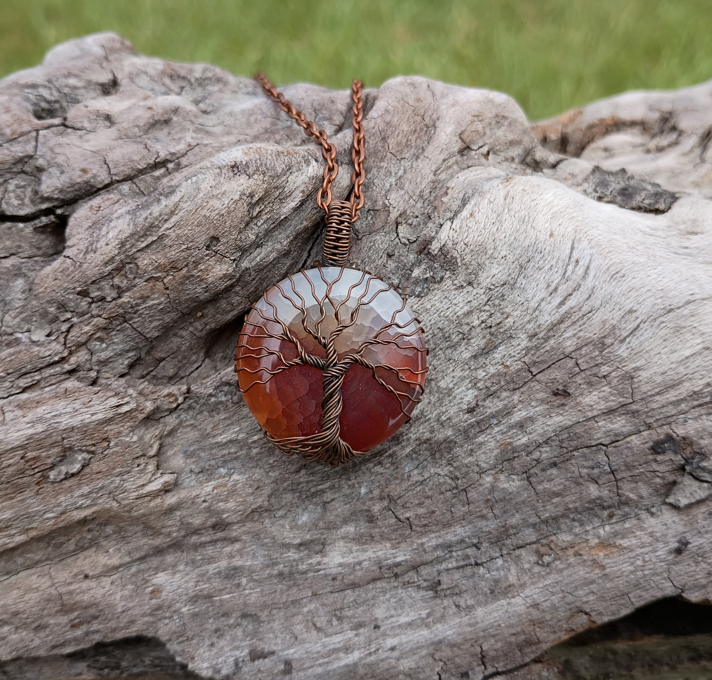 Crackle agate tree of life pendant