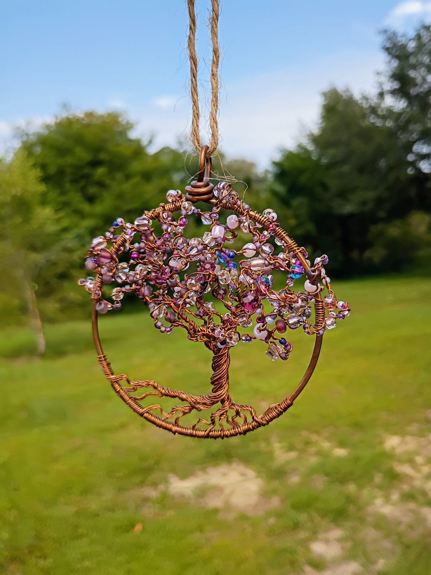 Purple 3d Tree of life beaded suncatcher