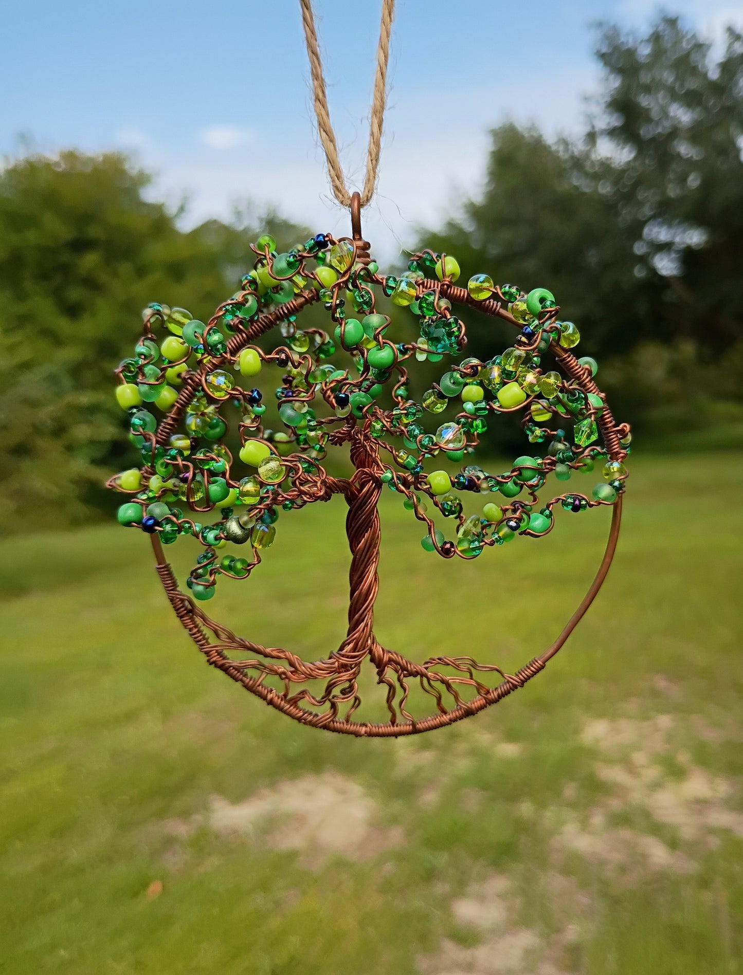 Green 3d Tree of life beaded suncatcher