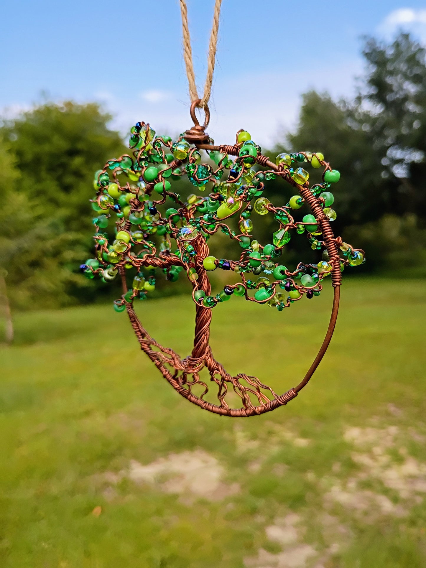 Green 3d Tree of life beaded suncatcher