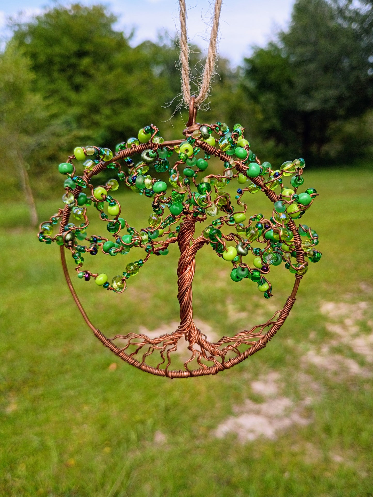 Green 3d Tree of life beaded suncatcher