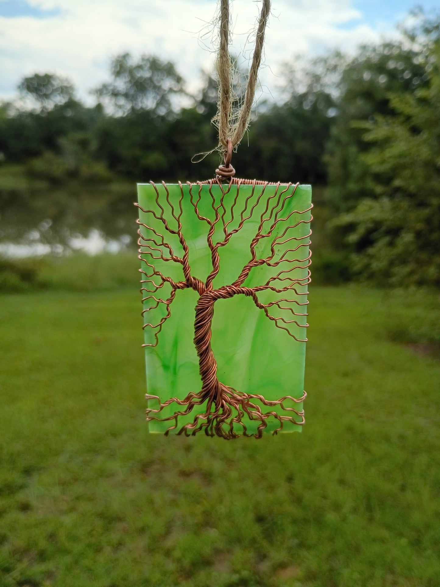 Green glass tree of life suncatcher