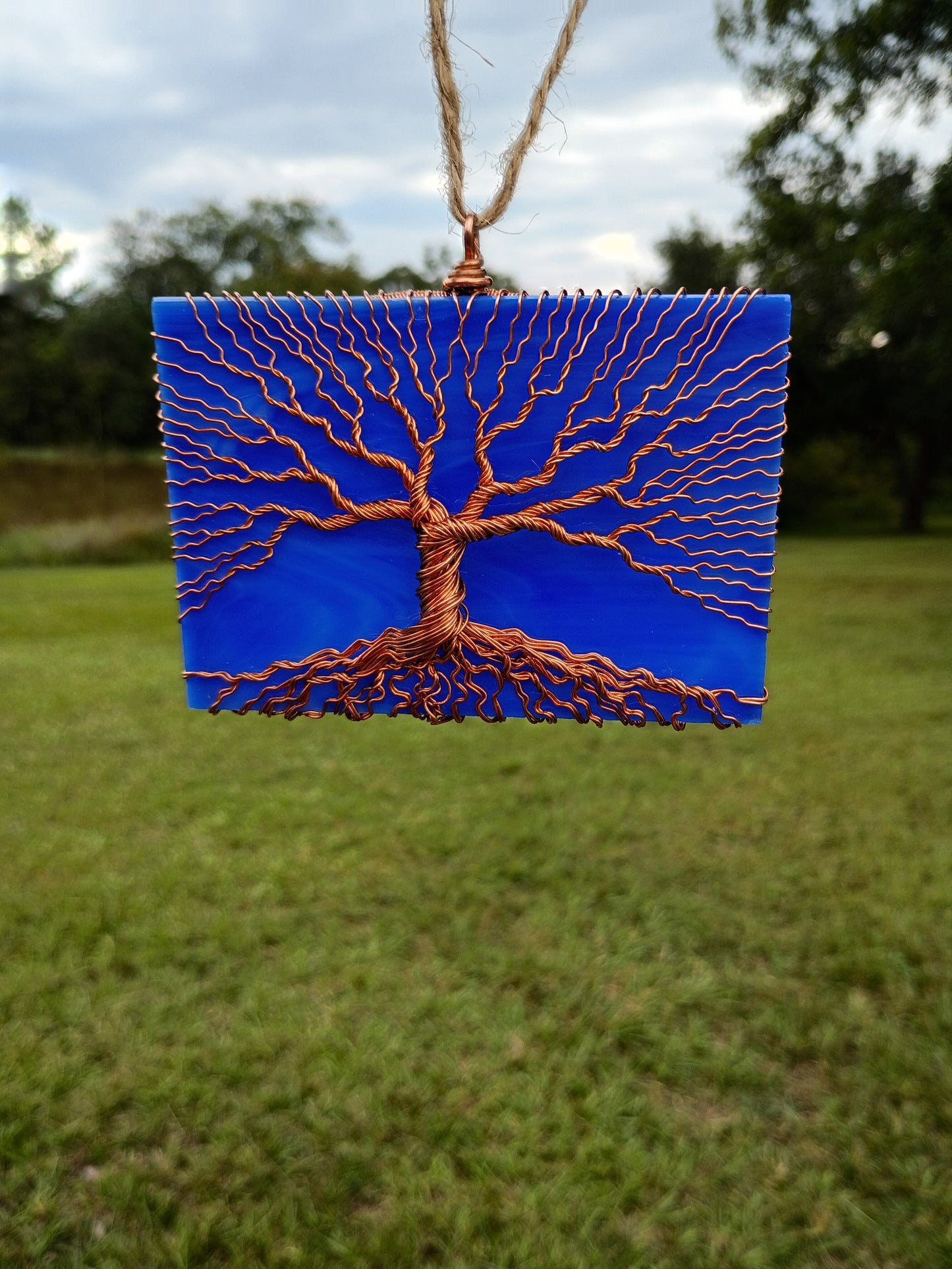 Blue stained glass tree of life suncatcher