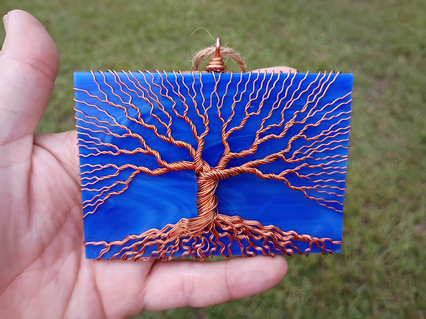 Blue stained glass tree of life suncatcher