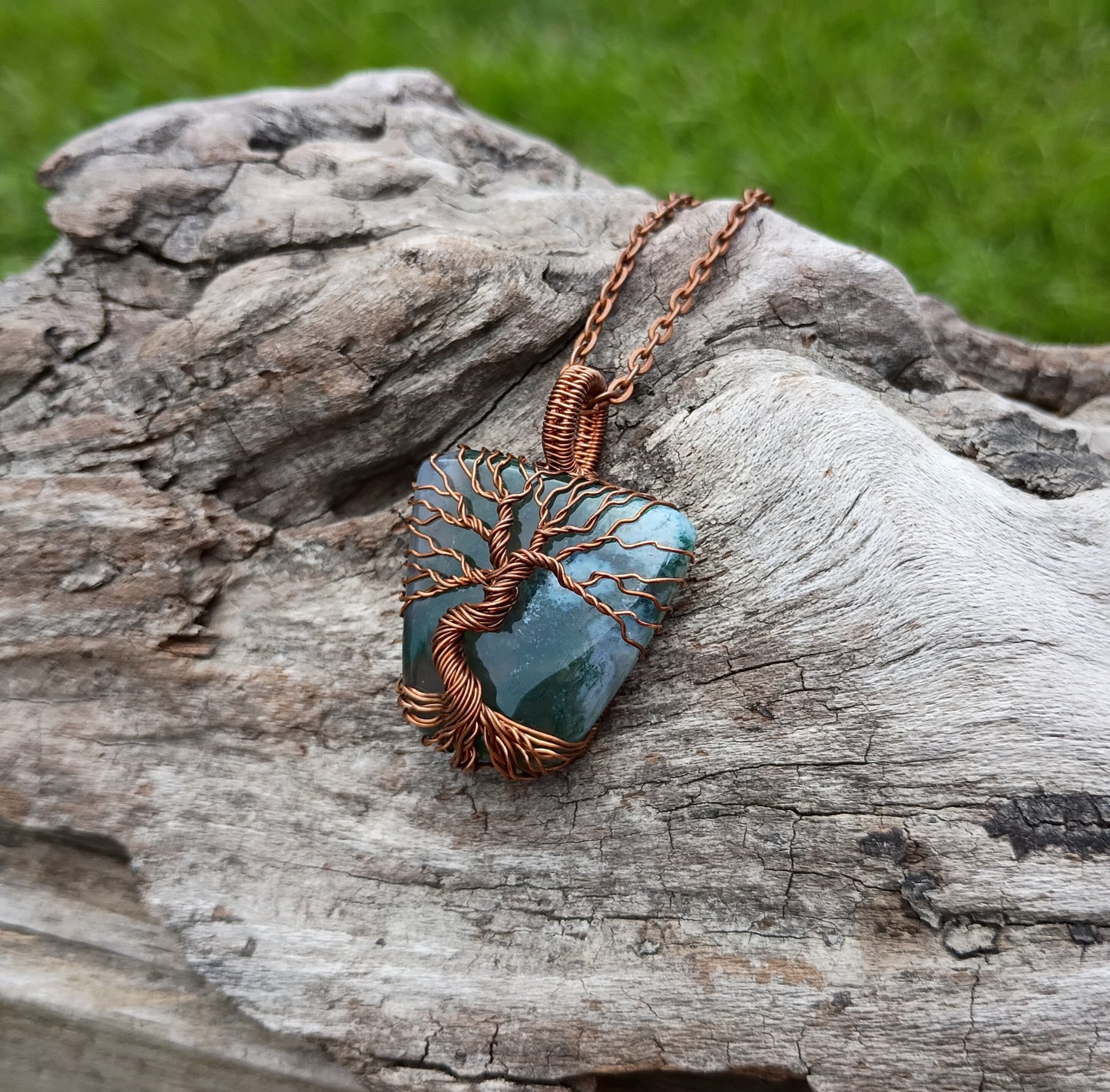 Moss agate tree of life pendant