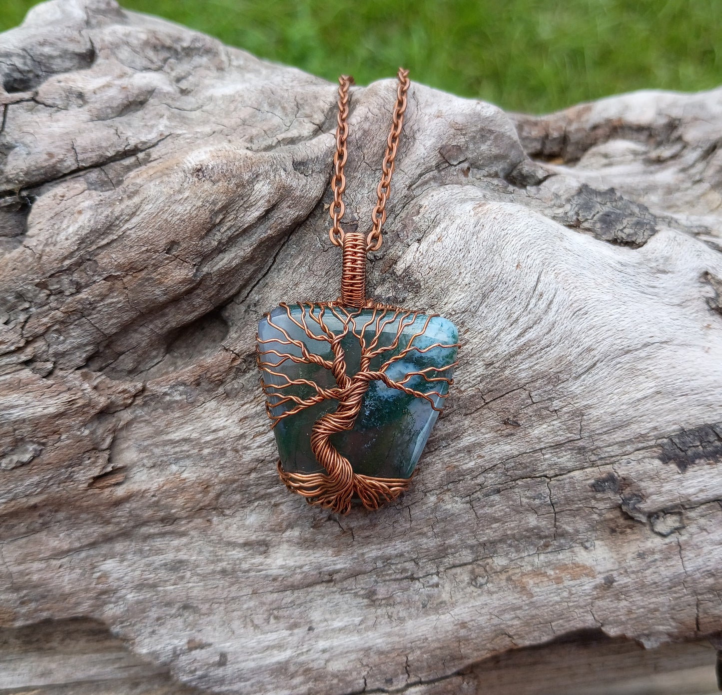Moss agate tree of life pendant