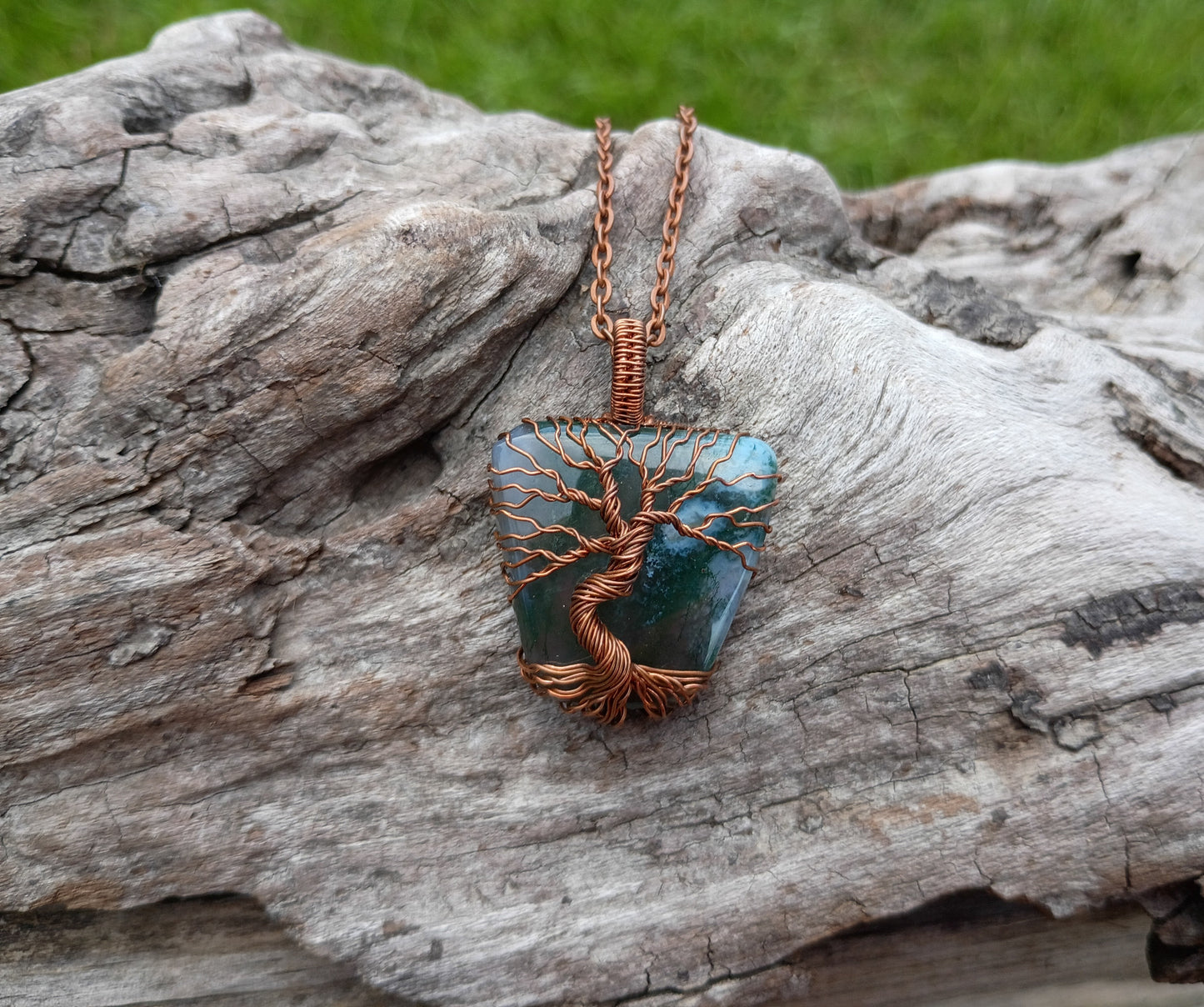 Moss agate tree of life pendant