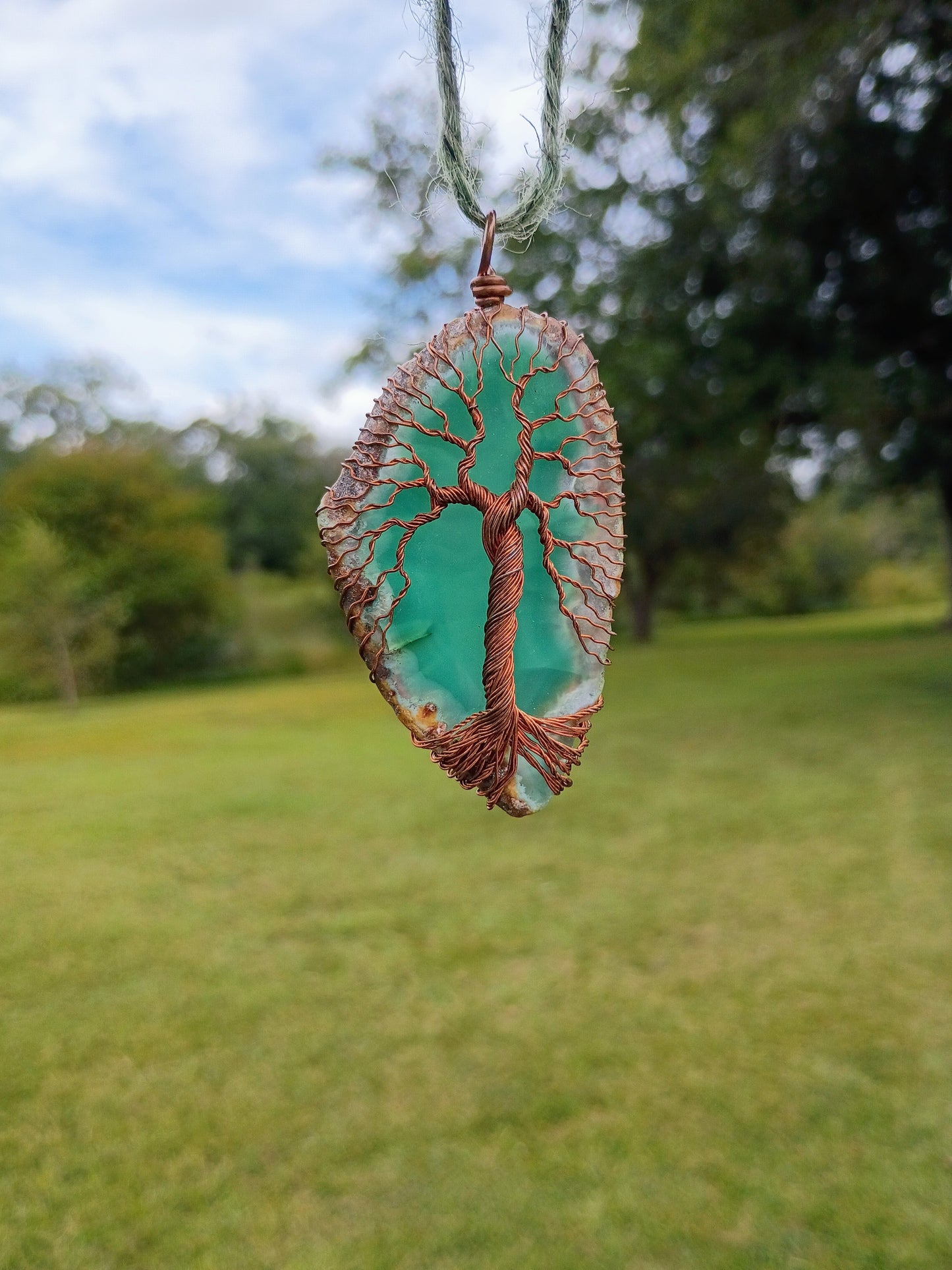 Green tree of life agate suncatcher