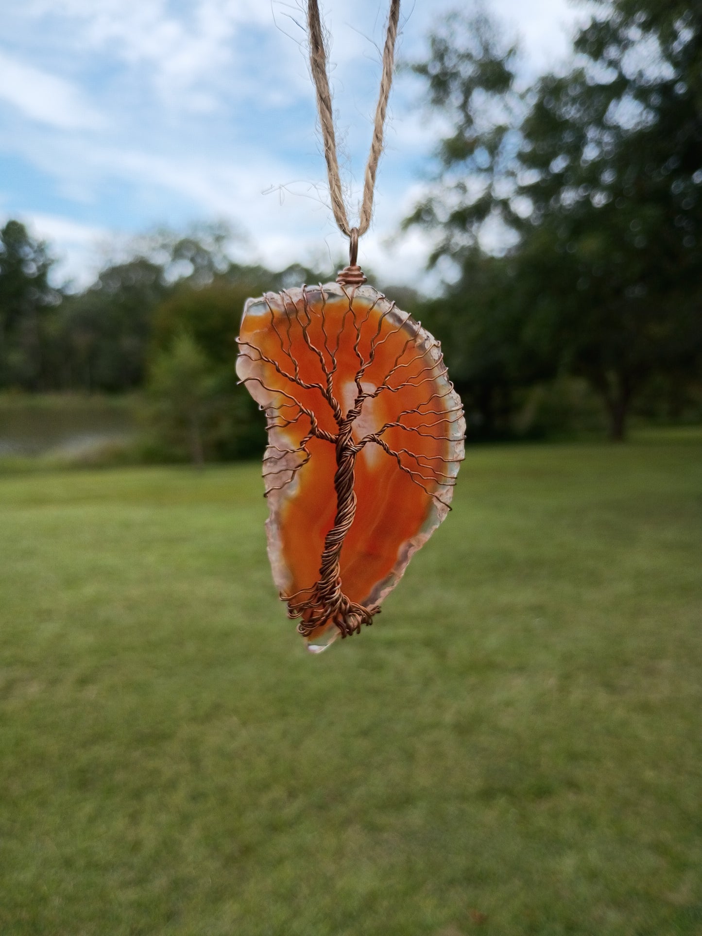 Orange tree of life agate suncatcher