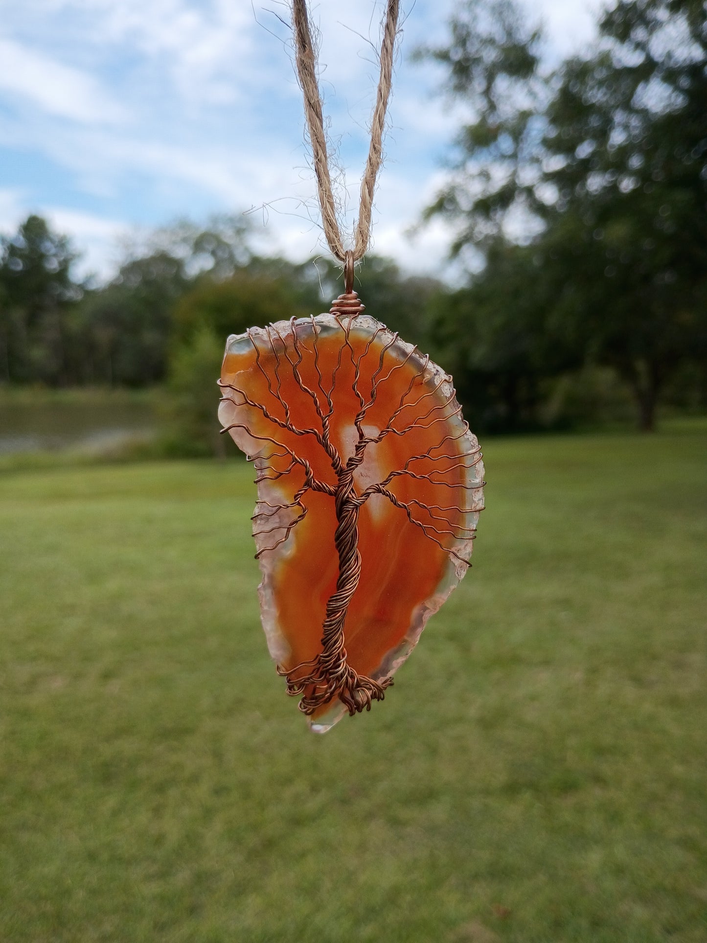 Orange tree of life agate suncatcher