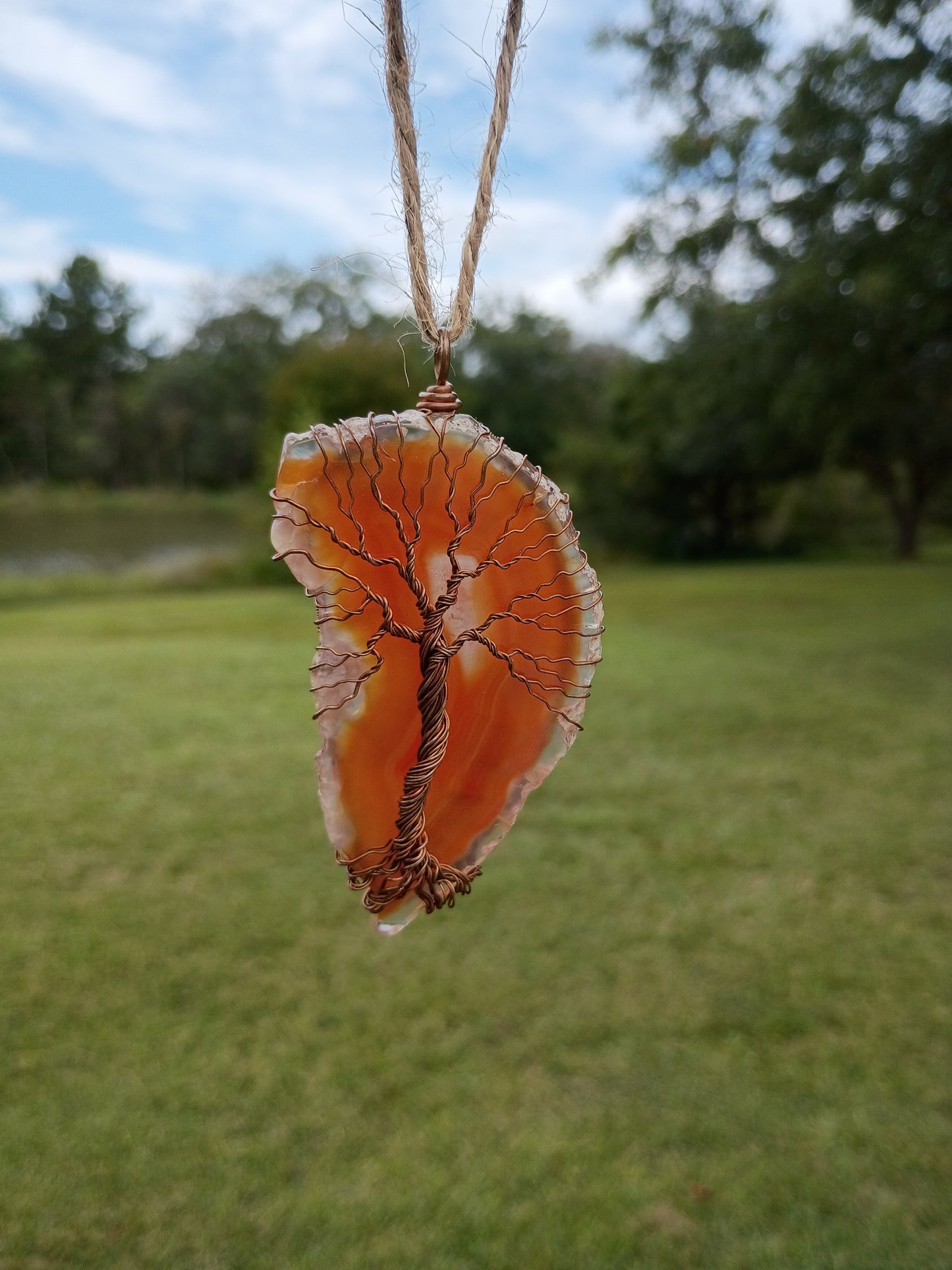 Orange tree of life agate suncatcher