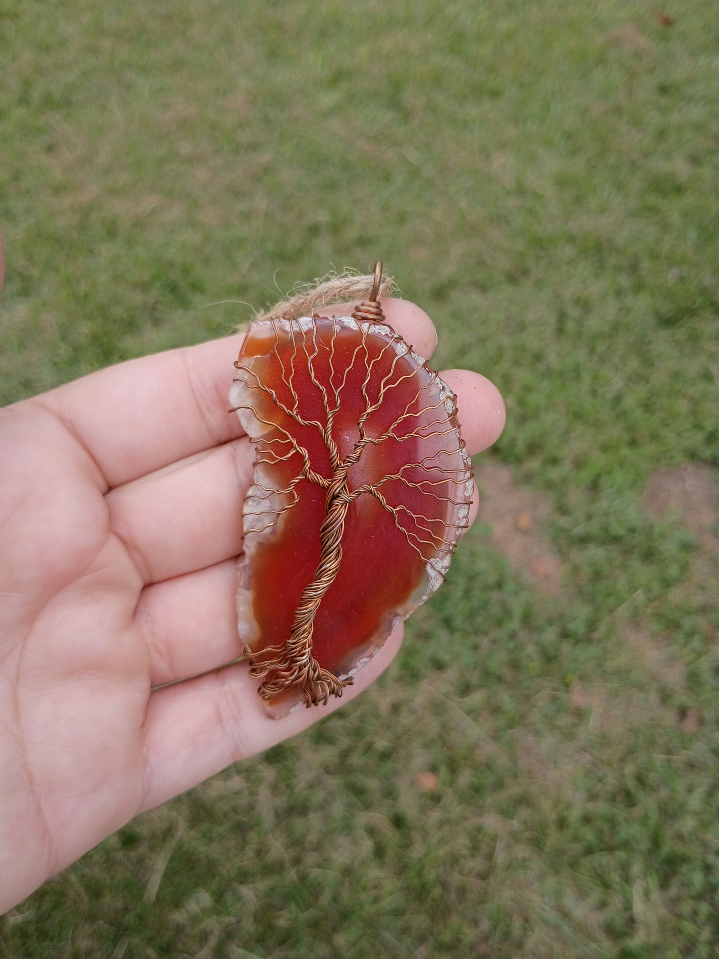 Orange tree of life agate suncatcher