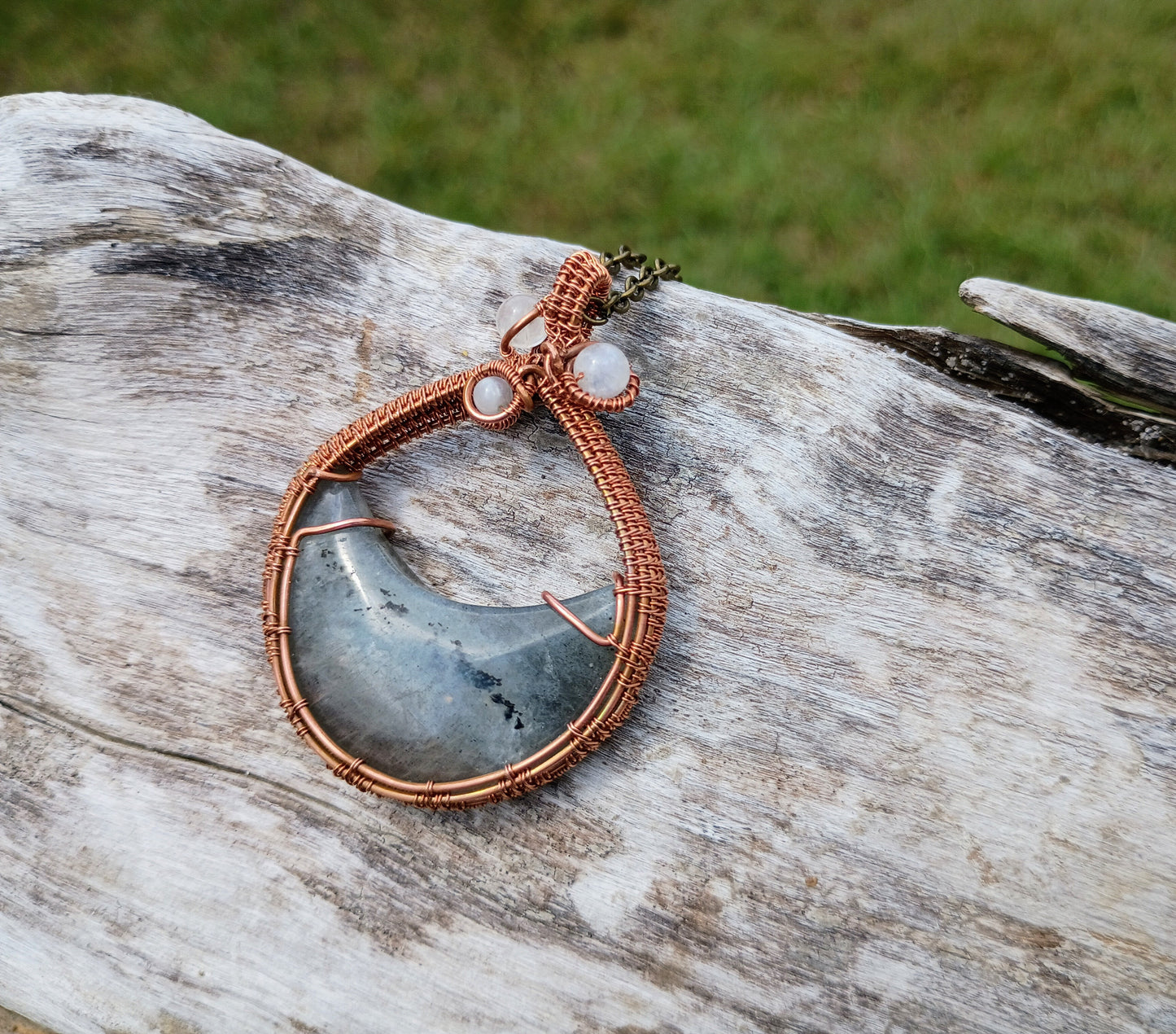 Labradorite moon wire wrapped pendant