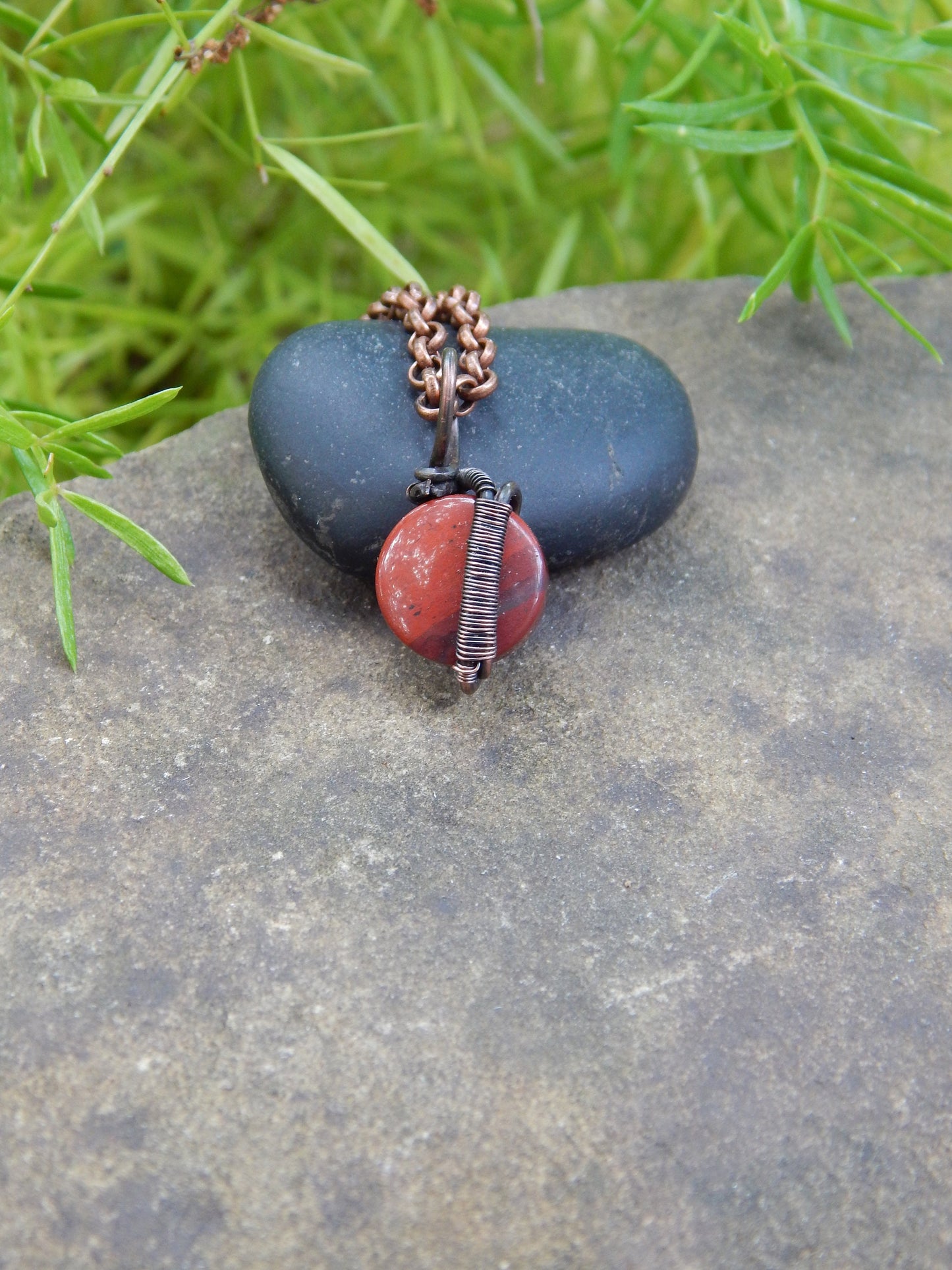 Copper wire wrap jasper pendant