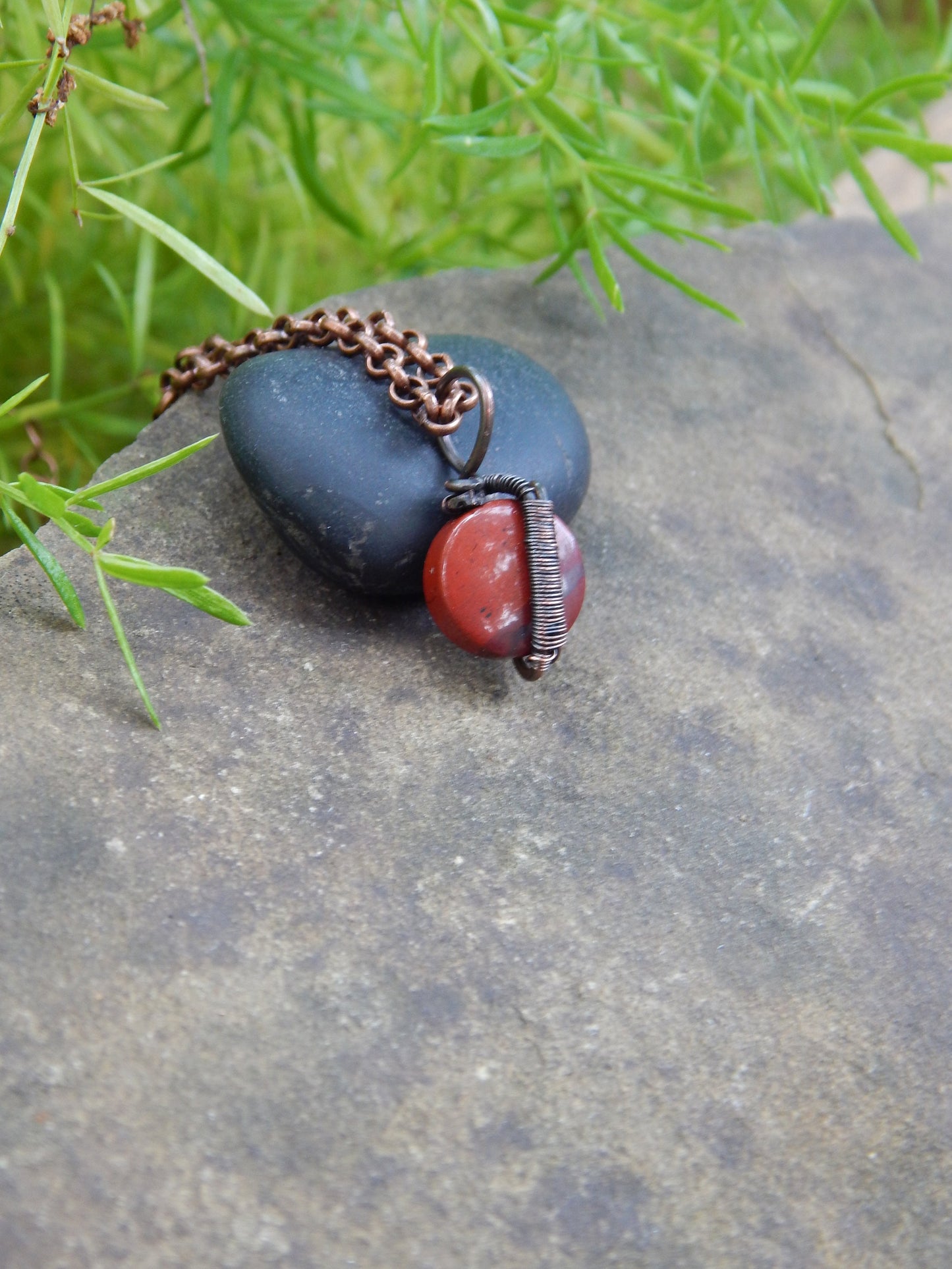 Copper wire wrap jasper pendant