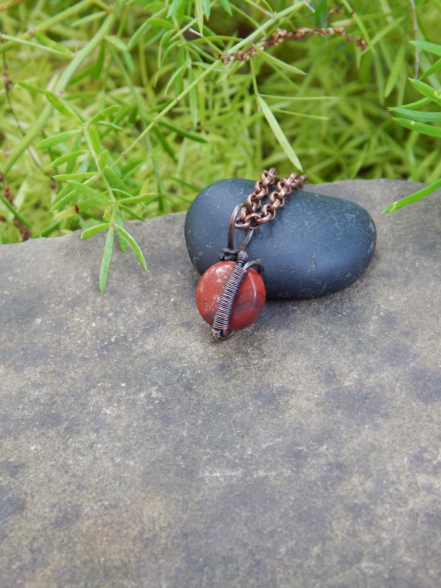 Copper wire wrap jasper pendant