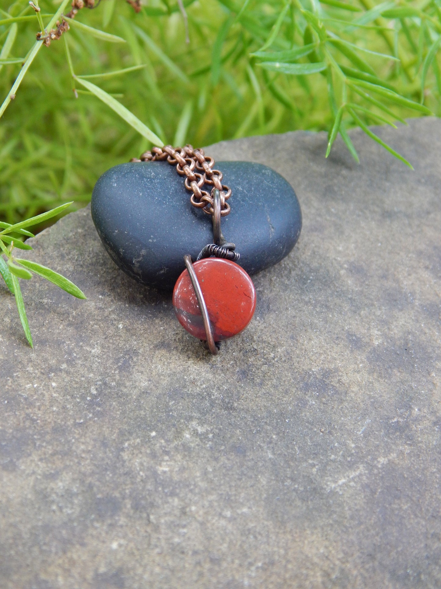 Copper wire wrap jasper pendant