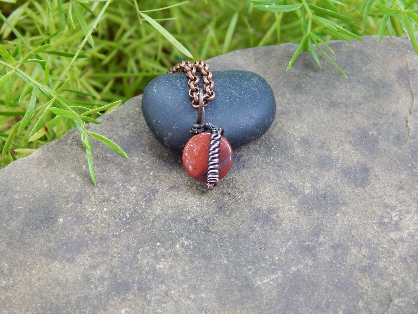 Copper wire wrap jasper pendant