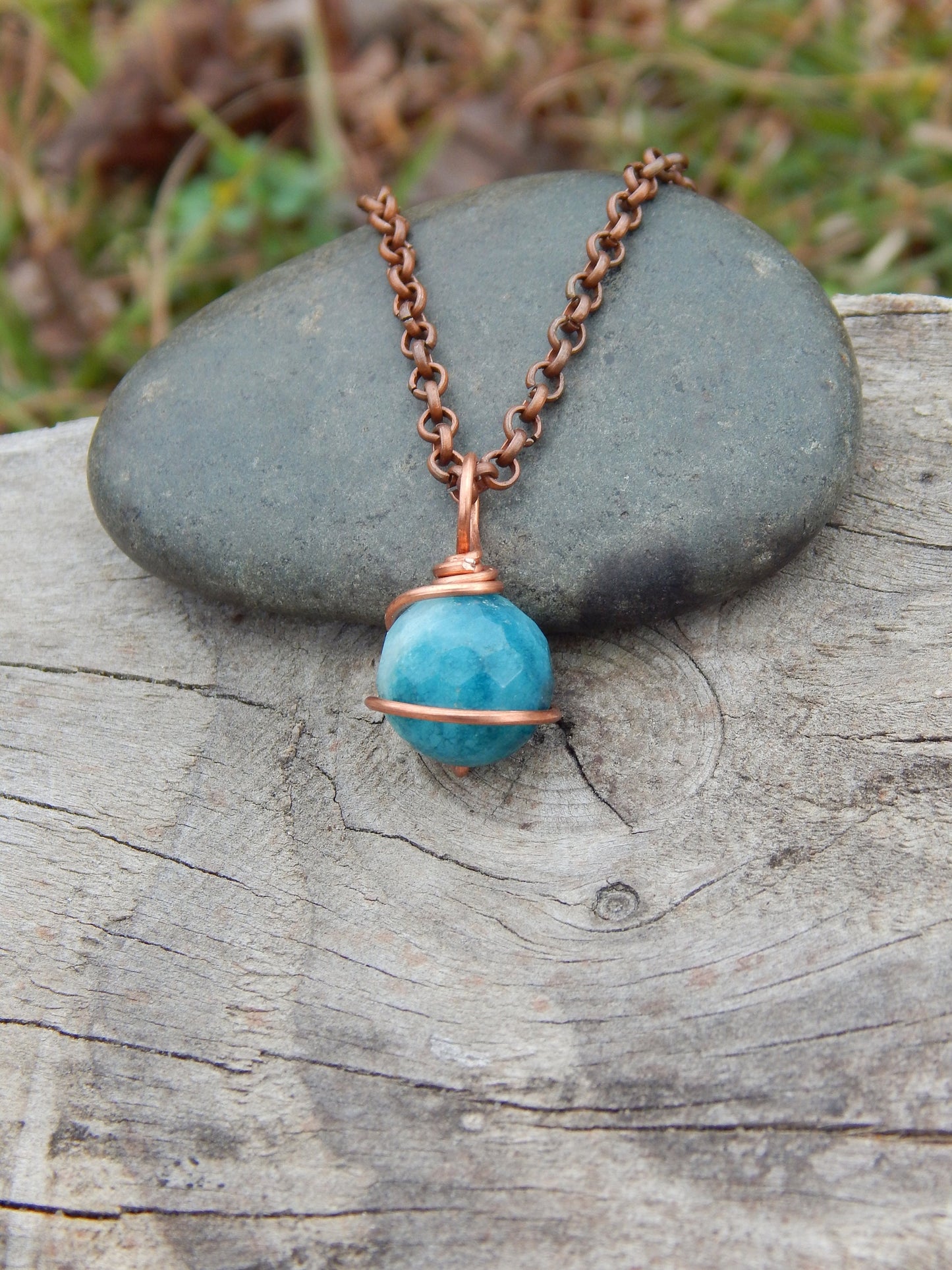 Agate pendant, copper wire wrap, gemstone pendant, unique gift under 10, layering necklace, dainty pendant, minimalist pendant, boho pendant