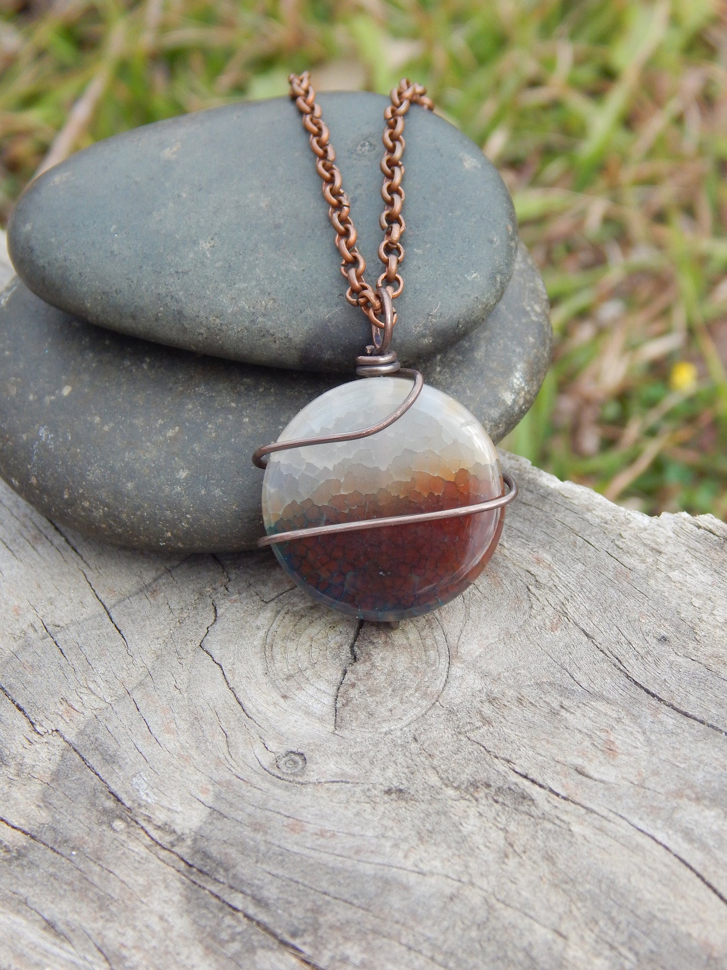 Agate pendant, minimalist pendant, unique gift for him, wire wrapped jewelry, copper wire wrap, simple pendant, wire wrapped pendant, gifts
