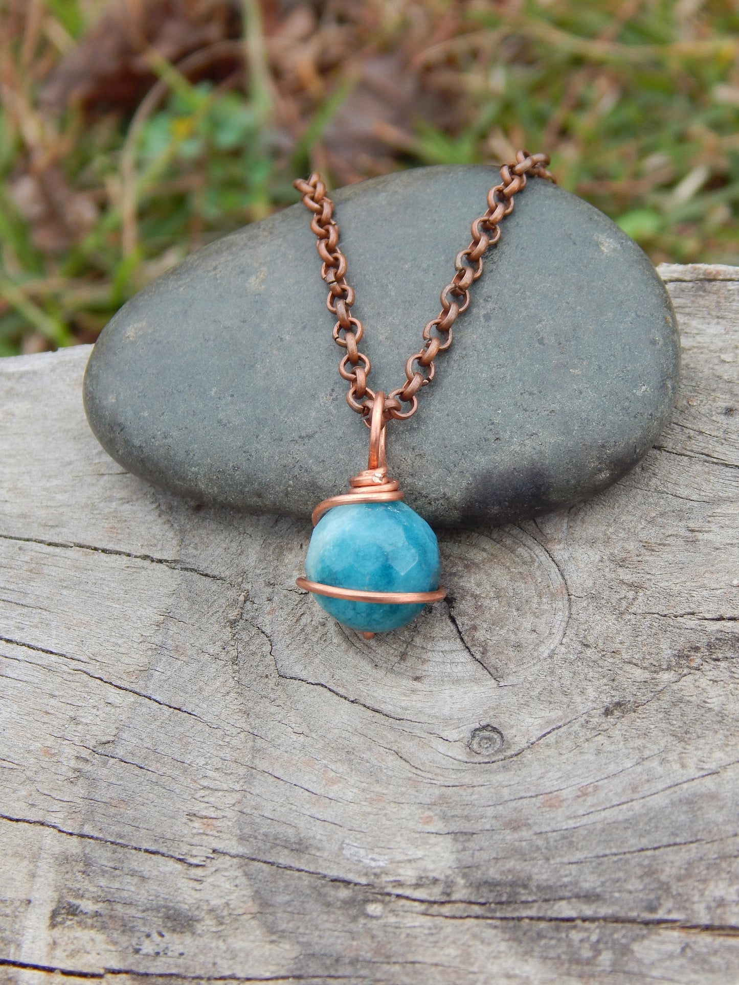 Agate pendant, copper wire wrap, gemstone pendant, unique gift under 10, layering necklace, dainty pendant, minimalist pendant, boho pendant