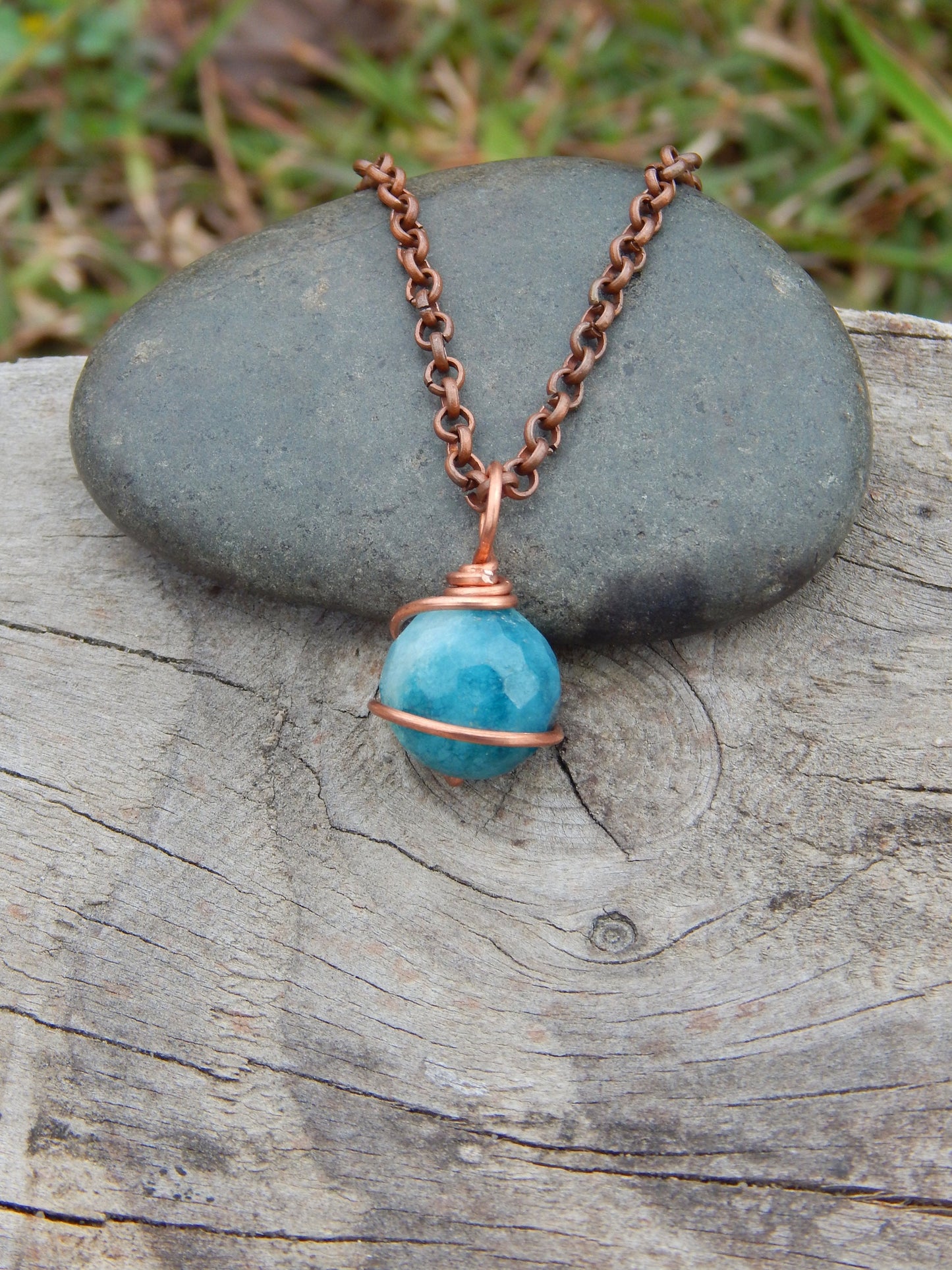 Agate pendant, copper wire wrap, gemstone pendant, unique gift under 10, layering necklace, dainty pendant, minimalist pendant, boho pendant