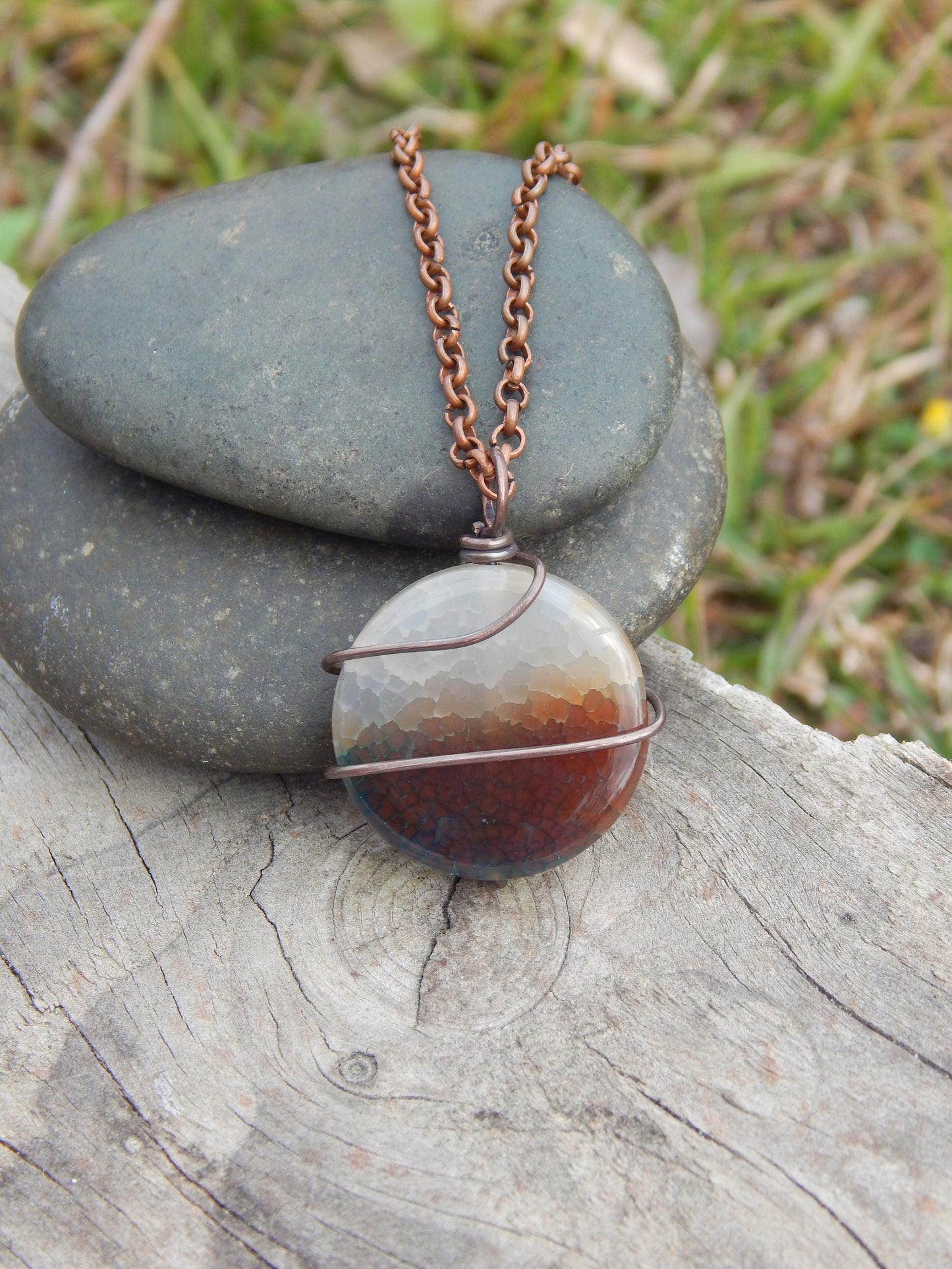 Agate pendant, minimalist pendant, unique gift for him, wire wrapped jewelry, copper wire wrap, simple pendant, wire wrapped pendant, gifts