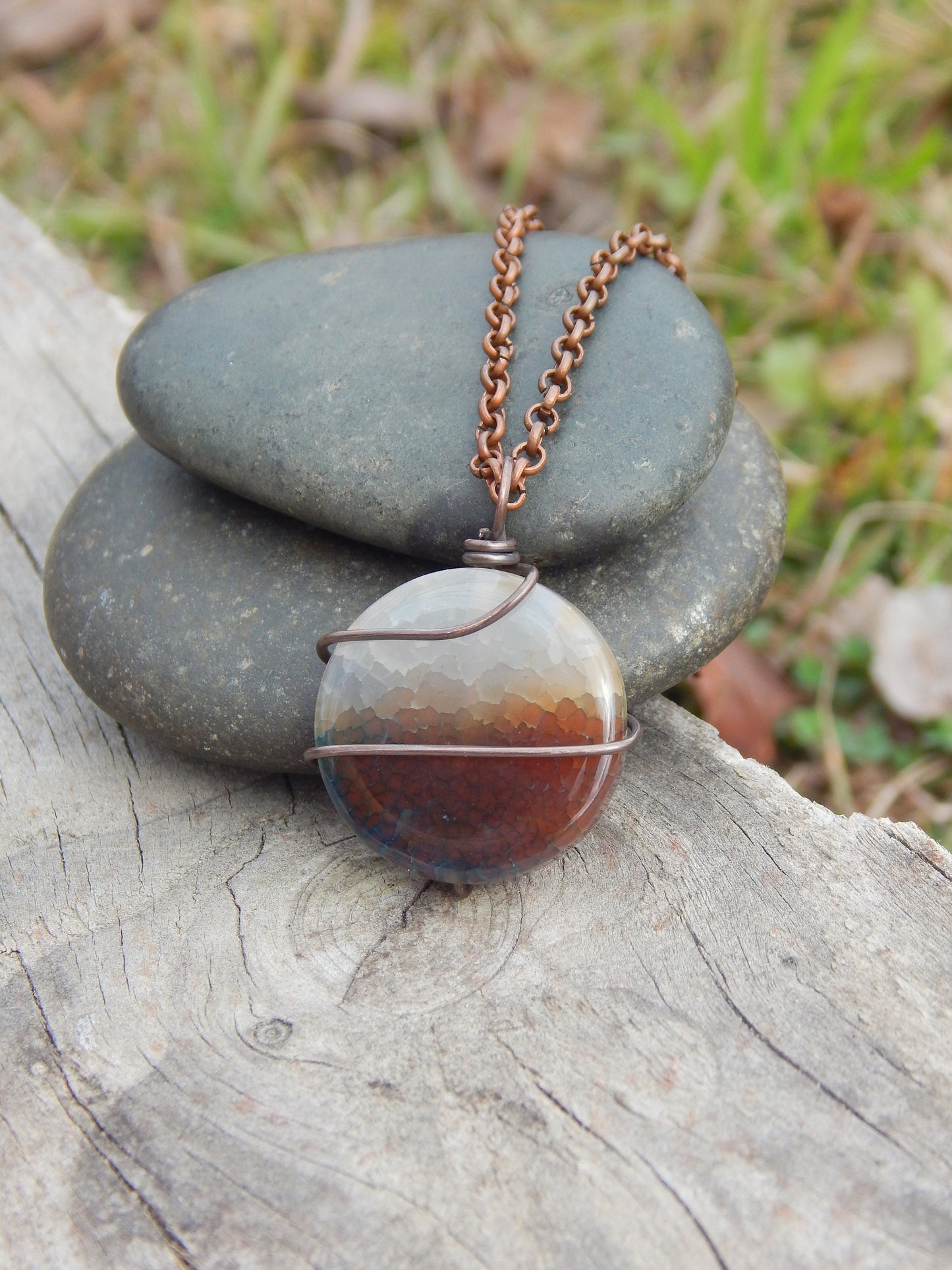 Agate pendant, minimalist pendant, unique gift for him, wire wrapped jewelry, copper wire wrap, simple pendant, wire wrapped pendant, gifts