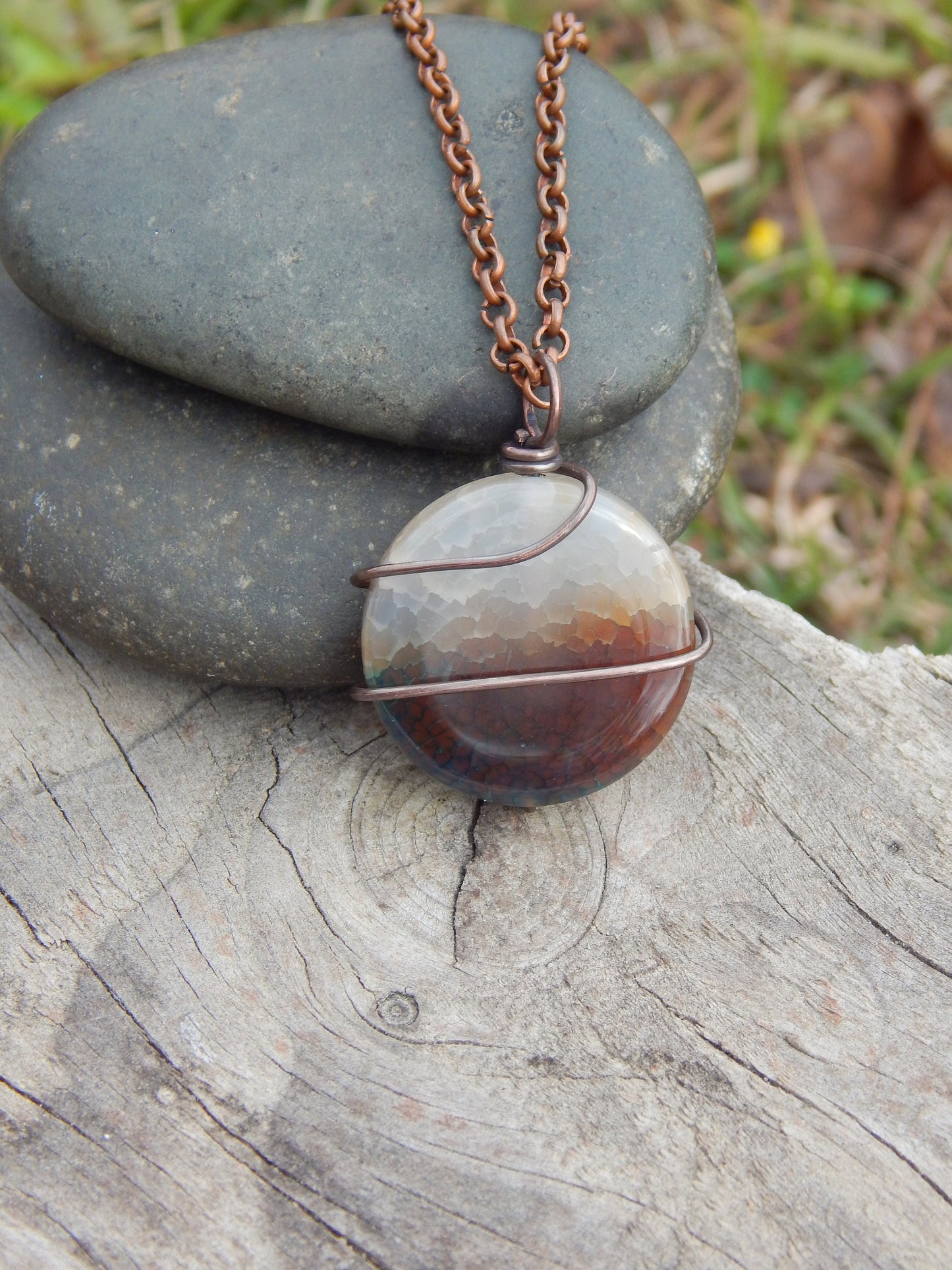 Agate pendant, minimalist pendant, unique gift for him, wire wrapped jewelry, copper wire wrap, simple pendant, wire wrapped pendant, gifts
