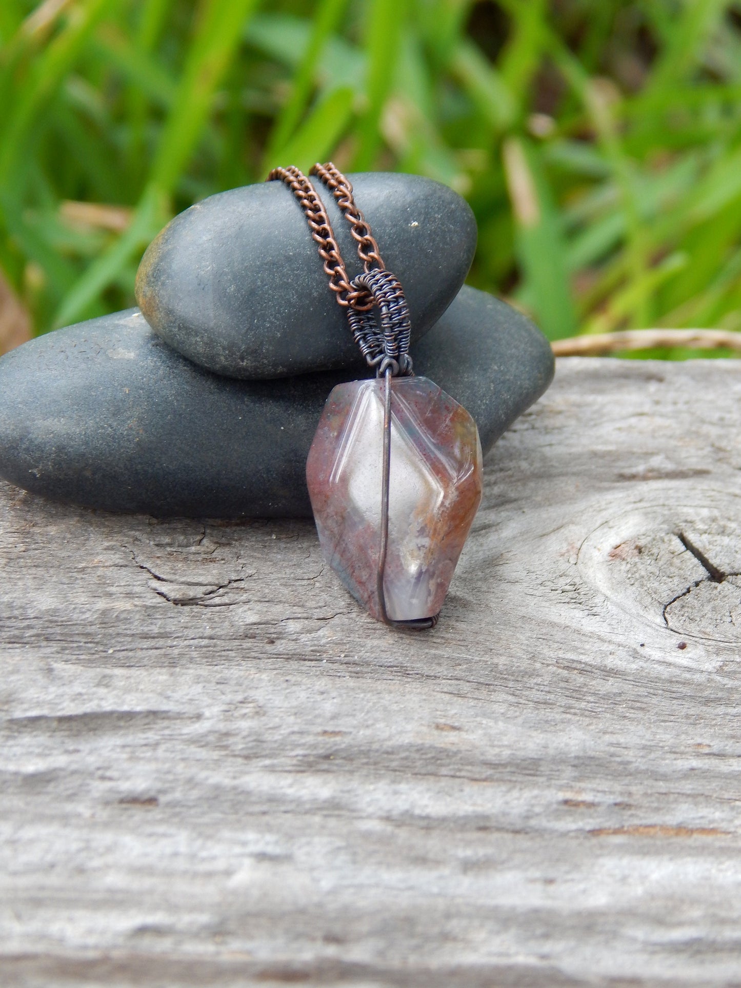 Agate pendant, copper wire wrap, unique gift for her, agate jewelry, dainty pendant, minimalist pendant, wire wrap pendant, gifts under 20