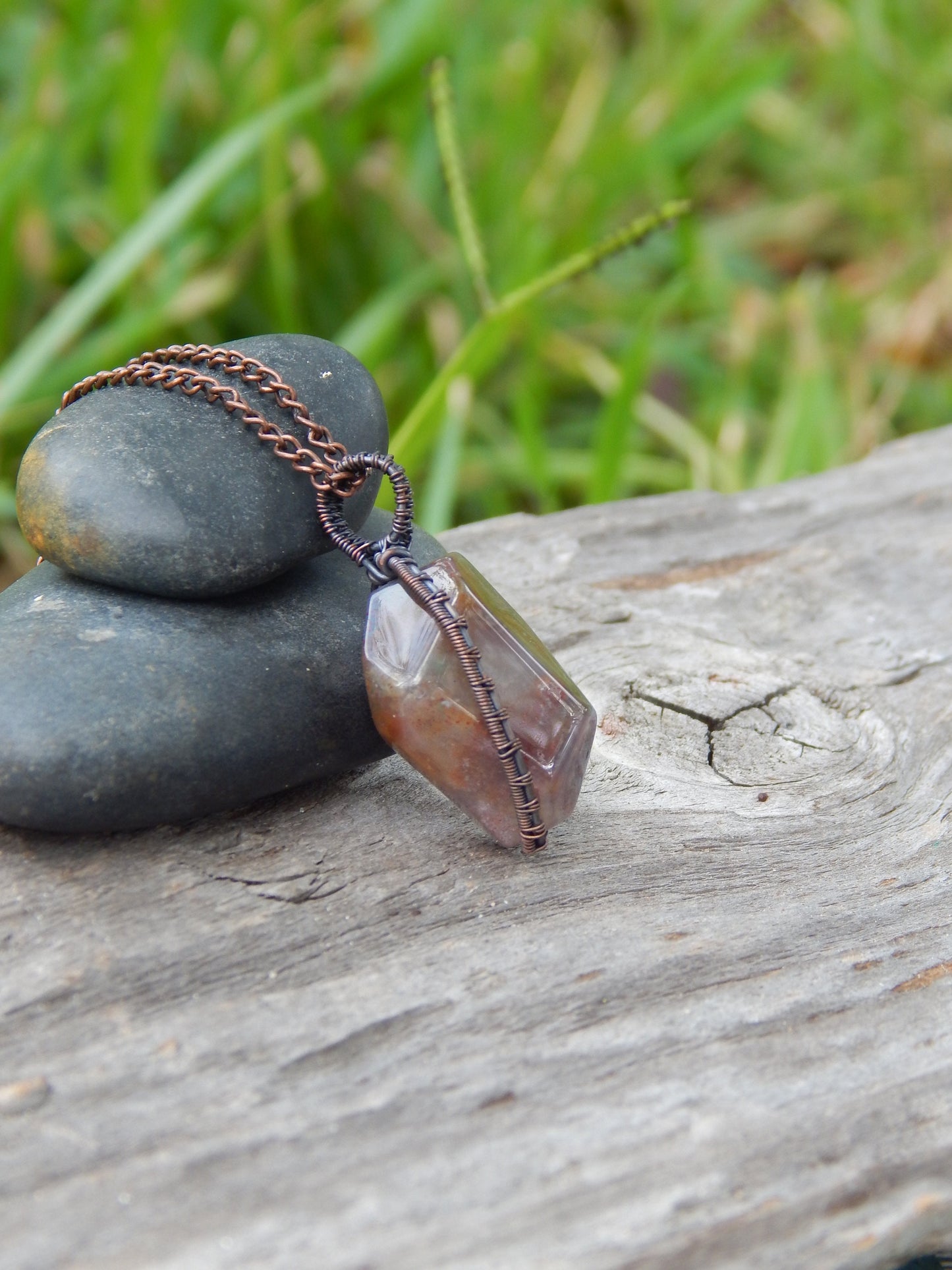 Agate pendant, copper wire wrap, unique gift for her, agate jewelry, dainty pendant, minimalist pendant, wire wrap pendant, gifts under 20