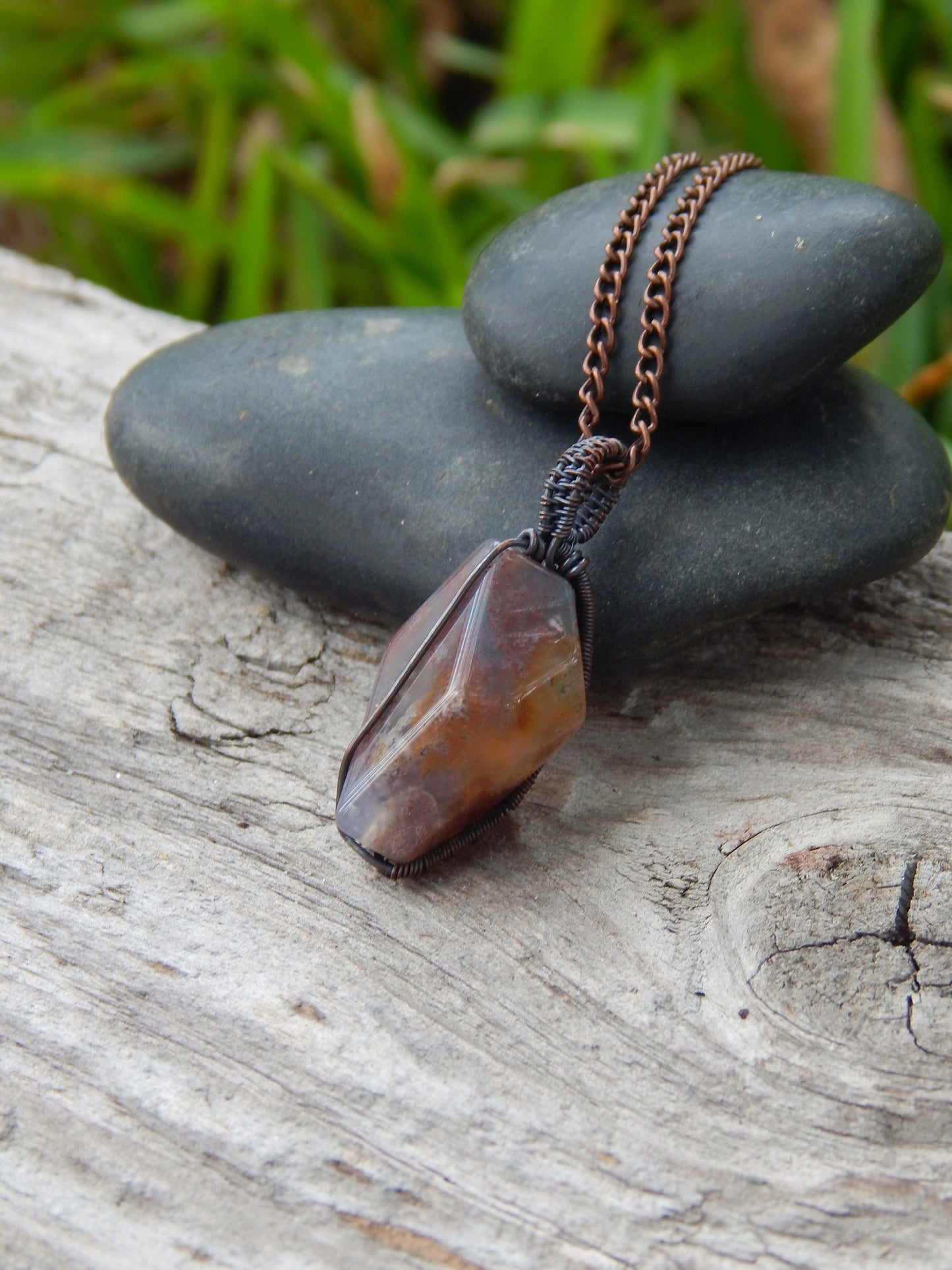 Agate pendant, copper wire wrap, unique gift for her, agate jewelry, dainty pendant, minimalist pendant, wire wrap pendant, gifts under 20
