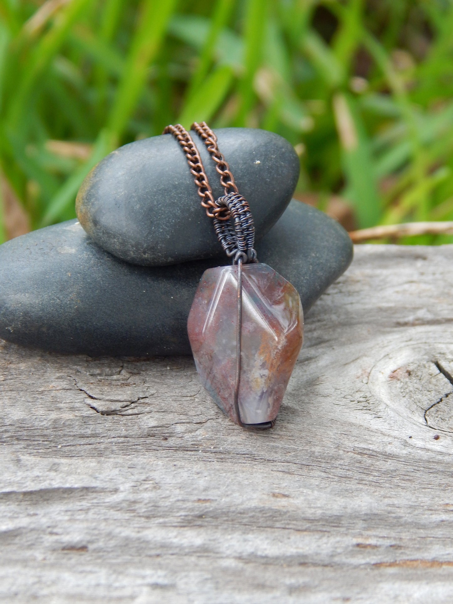 Agate pendant, copper wire wrap, unique gift for her, agate jewelry, dainty pendant, minimalist pendant, wire wrap pendant, gifts under 20