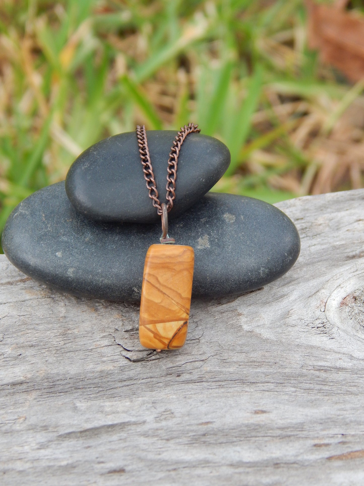 Earthy wire wrapped jasper pendant