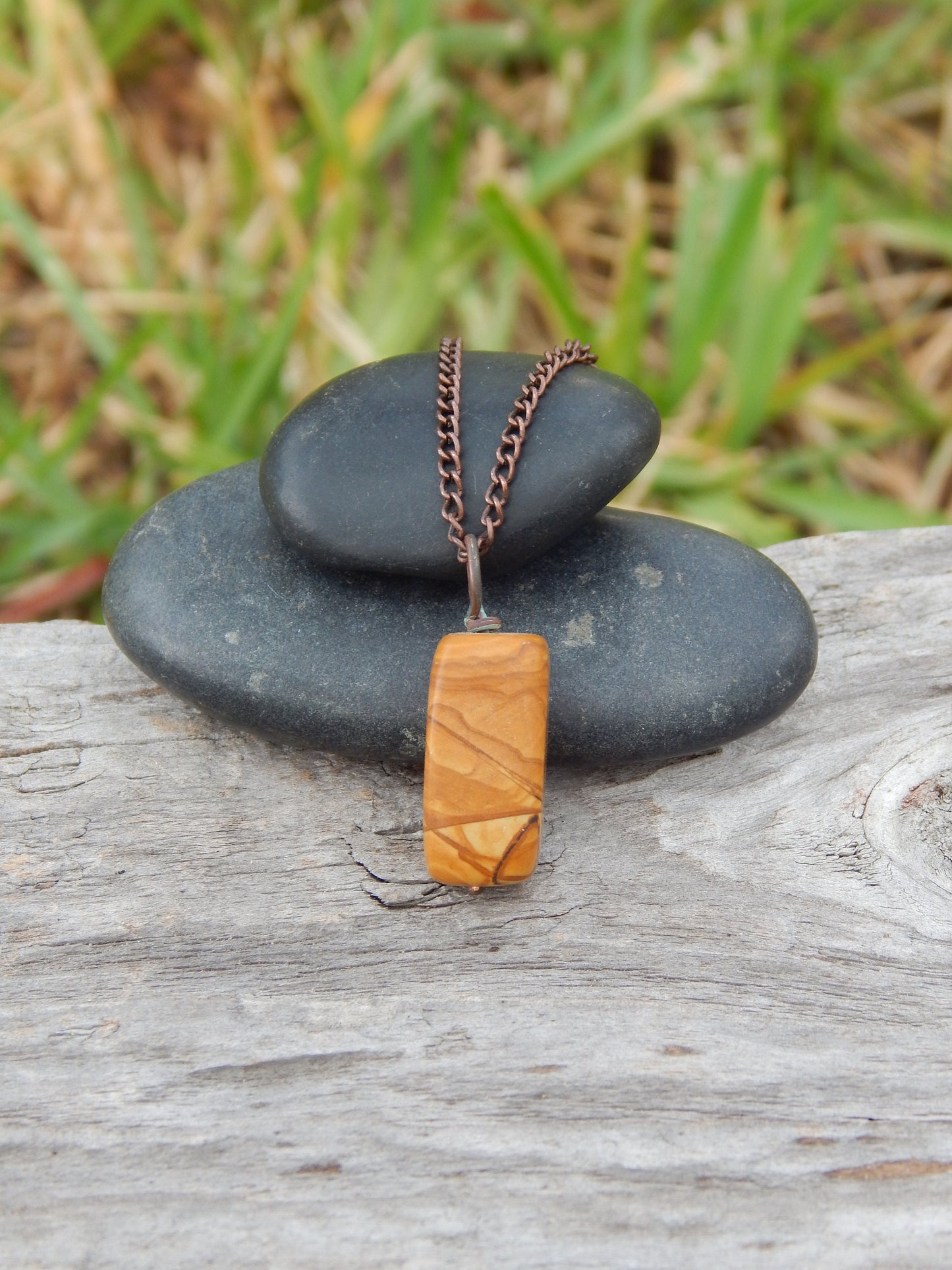 Earthy wire wrapped jasper pendant