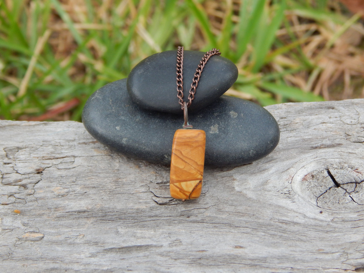Earthy wire wrapped jasper pendant