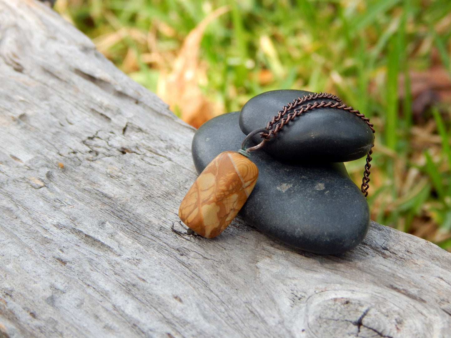 Landscape jasper pendant wire wrapped pendant