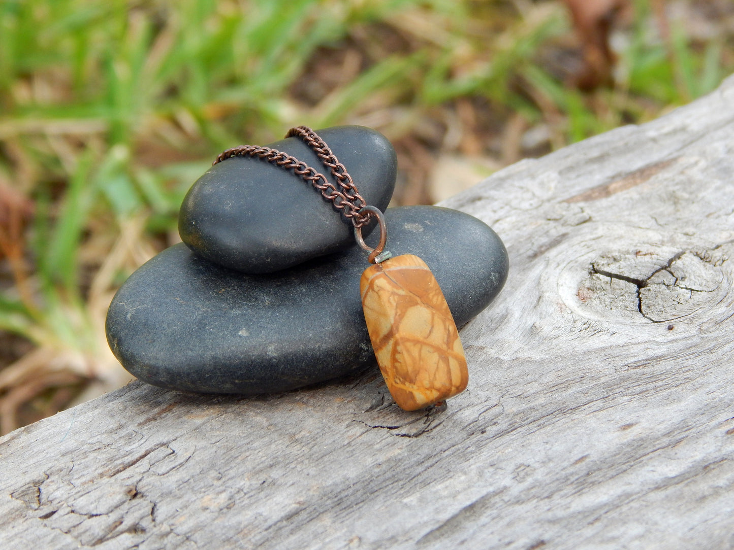 Landscape jasper pendant wire wrapped pendant