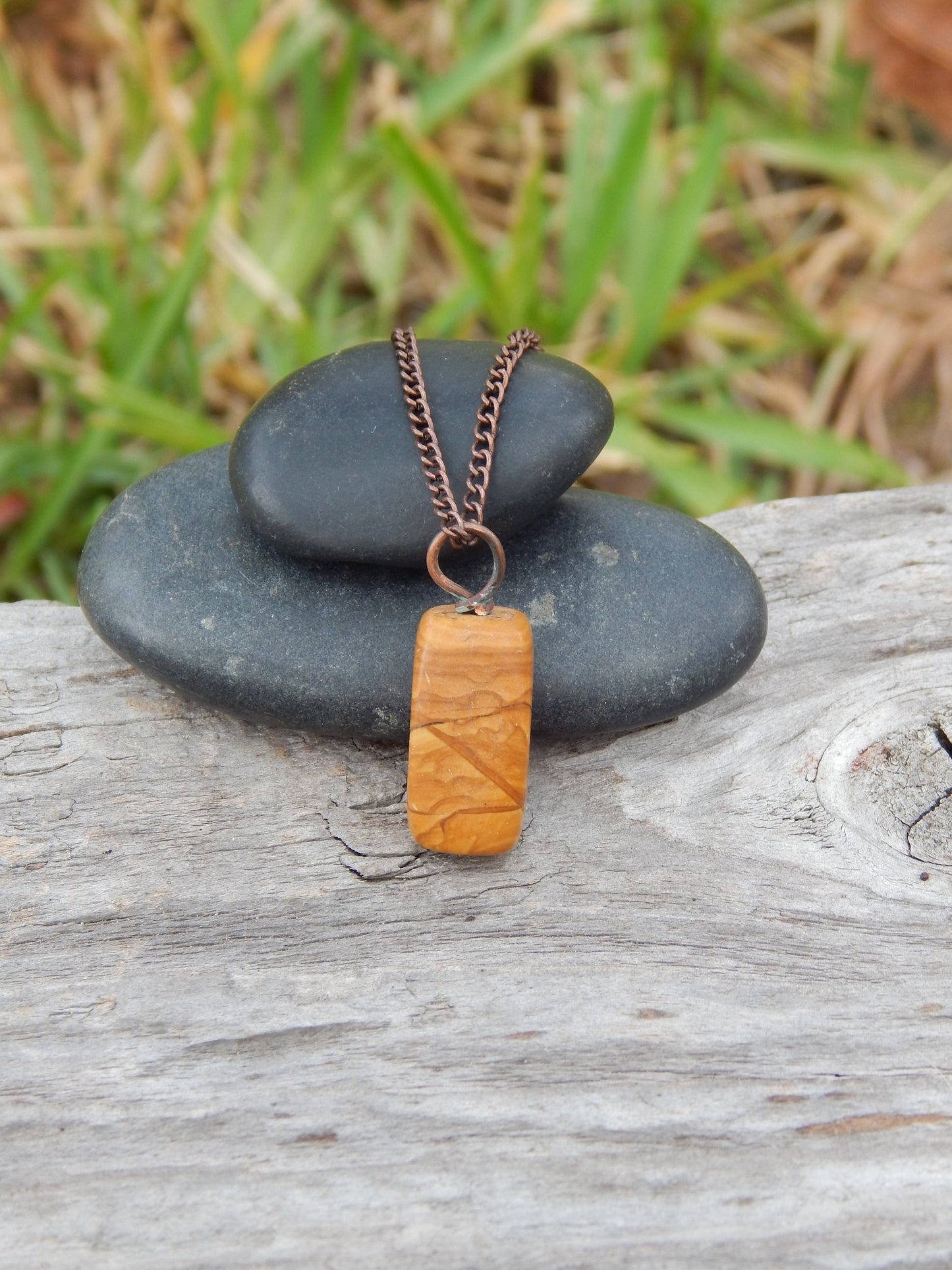 Earthy wire wrapped jasper pendant