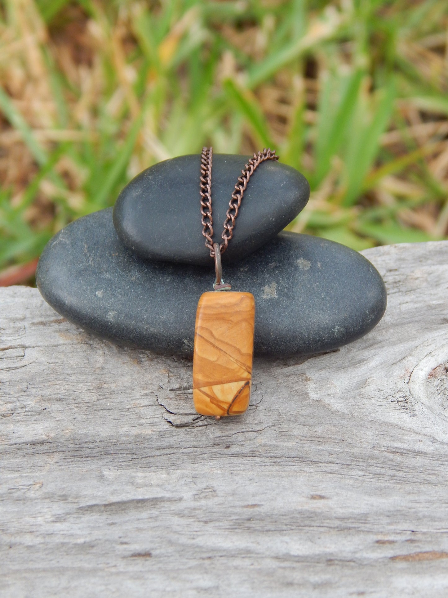 Earthy wire wrapped jasper pendant