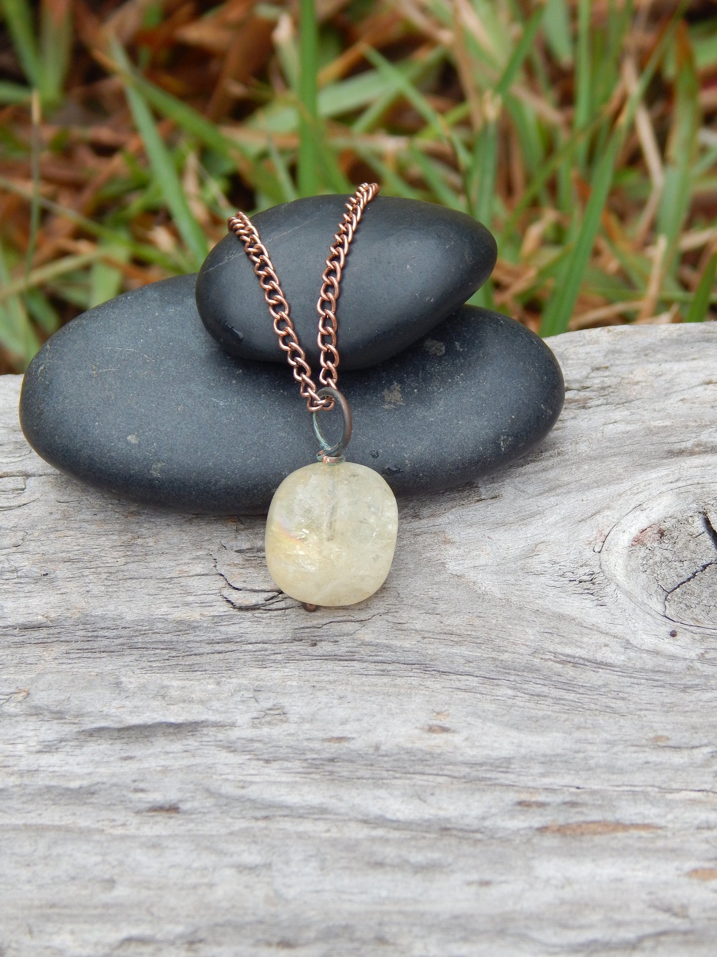 Copper wire wrapped citrine necklace pendant