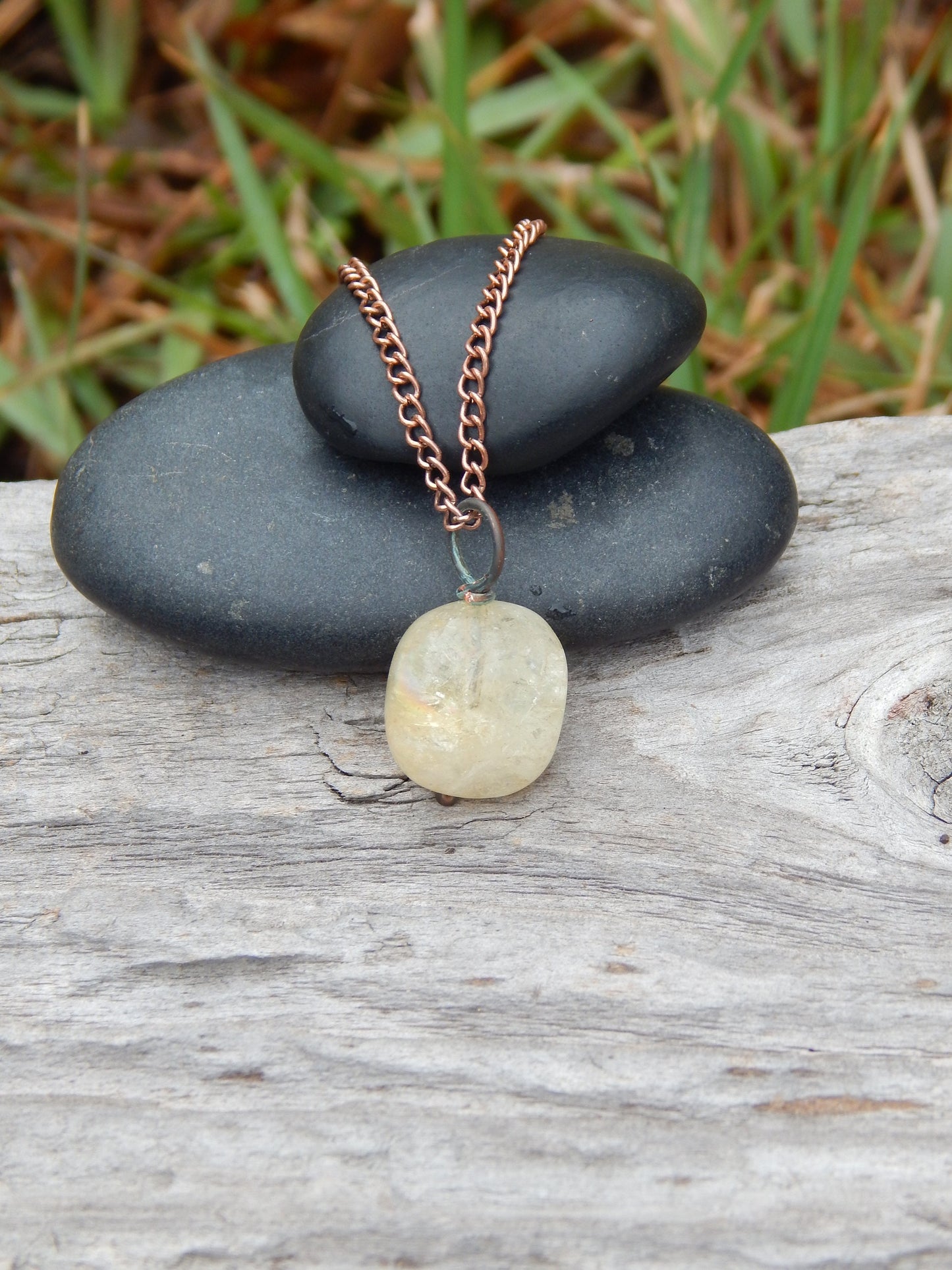 Copper wire wrapped citrine necklace pendant