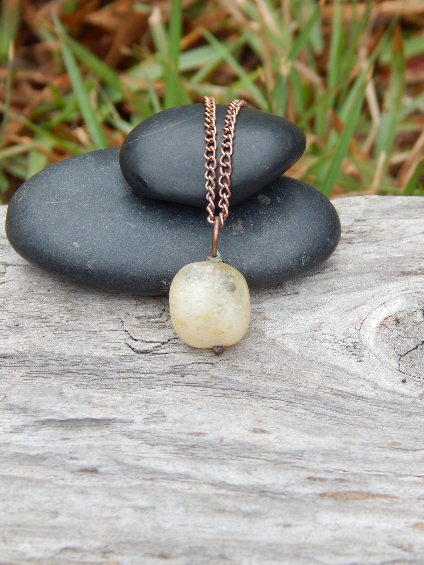 Copper wire wrapped citrine necklace pendant